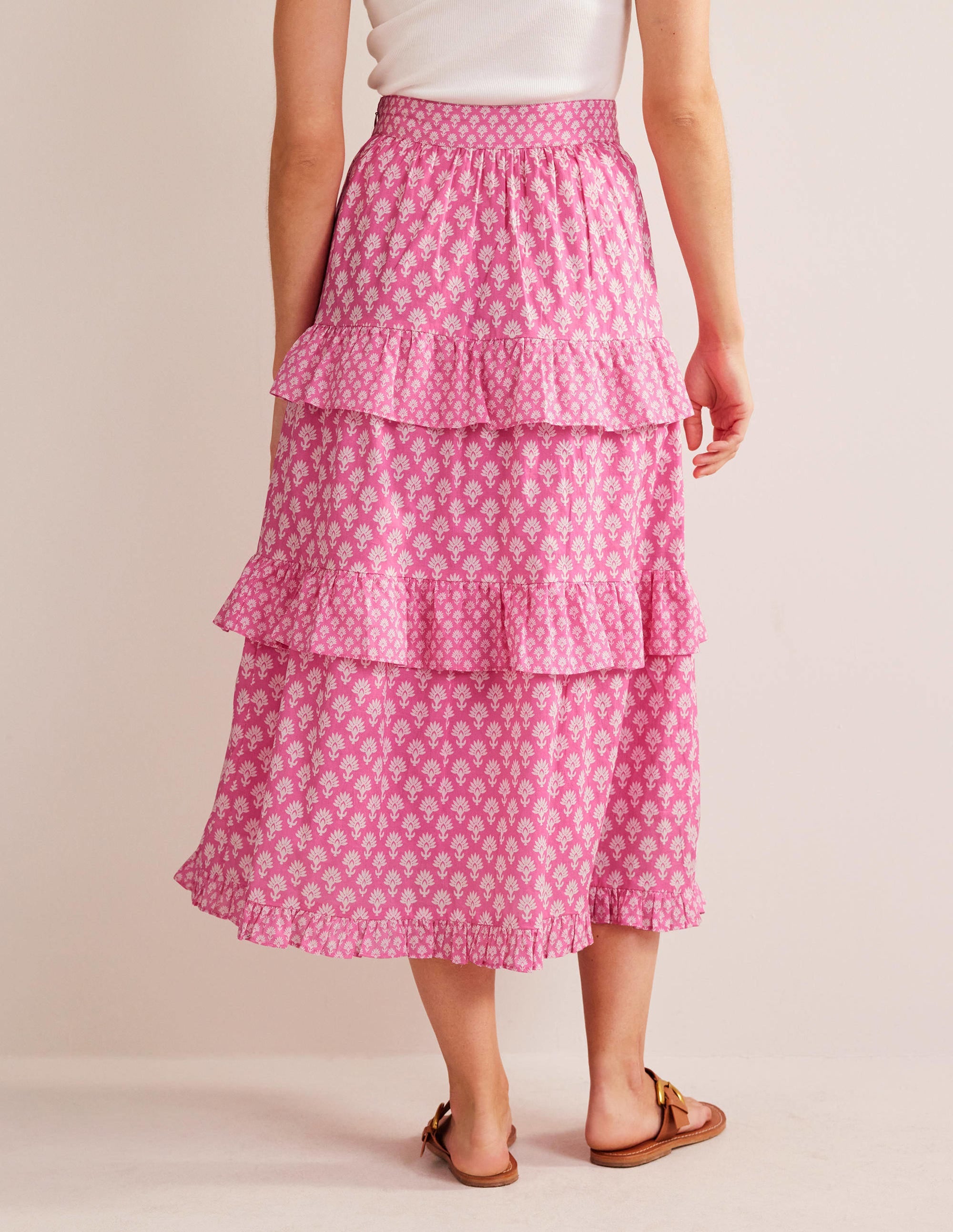 Tiered Cotton Maxi Skirt-Plum Blossom, Daisy Pome - Image 3