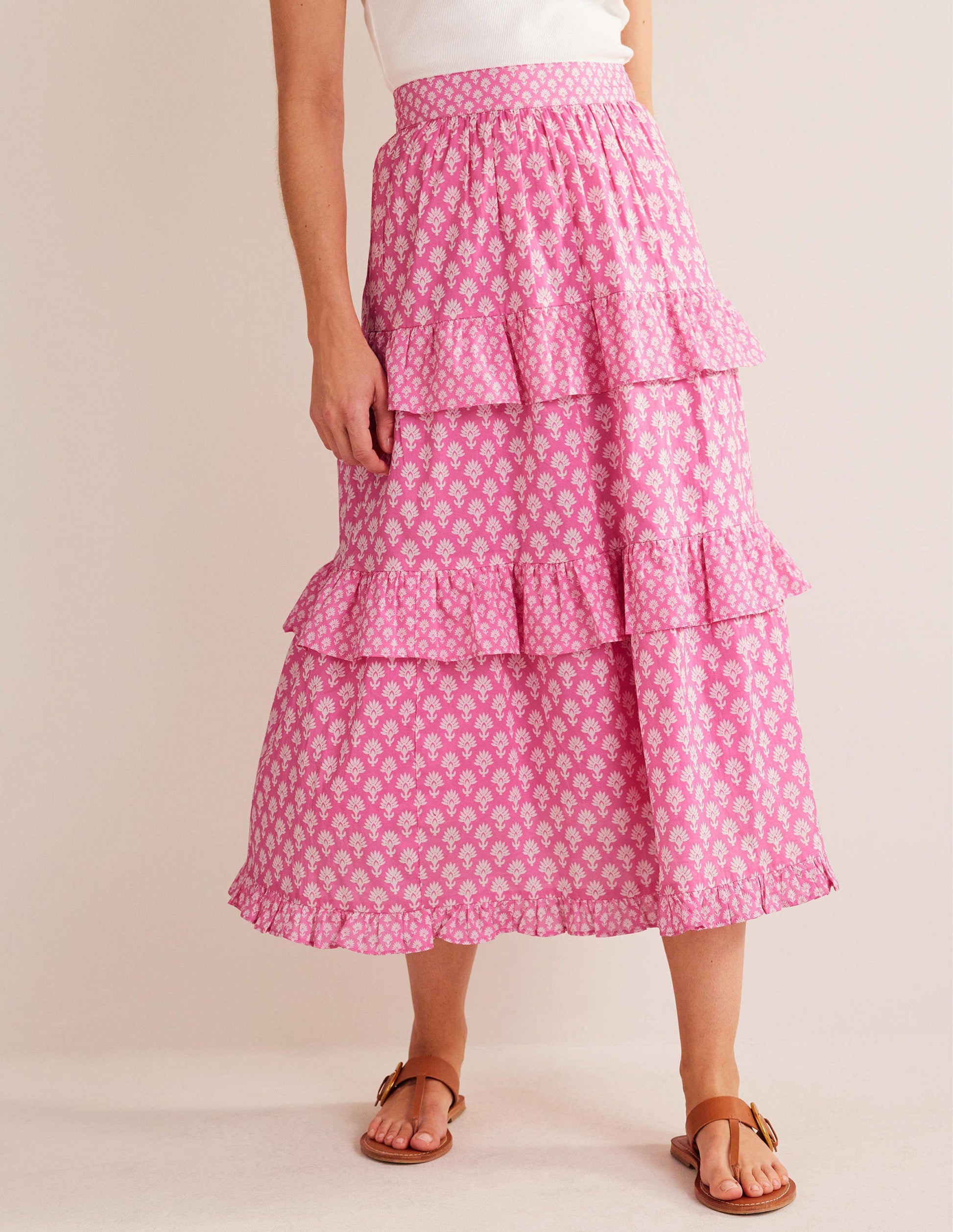 Tiered Cotton Maxi Skirt-Plum Blossom, Daisy Pome-4