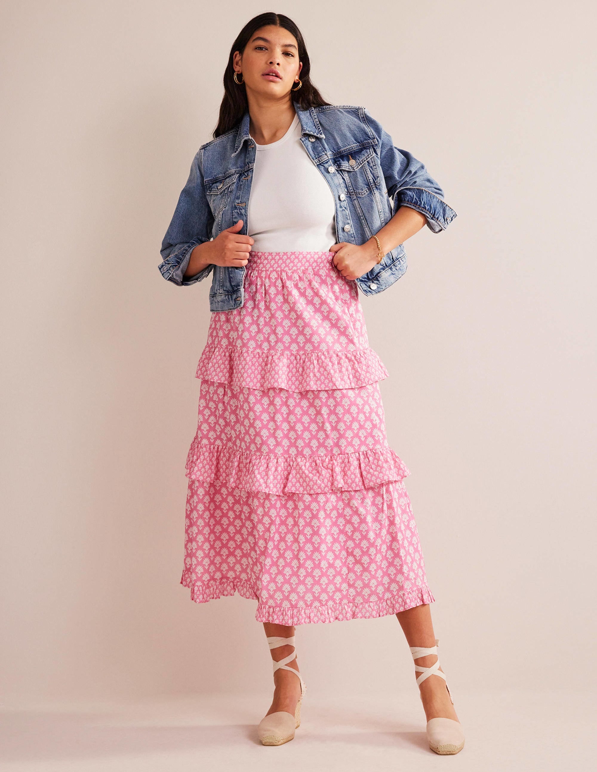 Tiered Cotton Maxi Skirt-Plum Blossom, Daisy Pome - Image 5