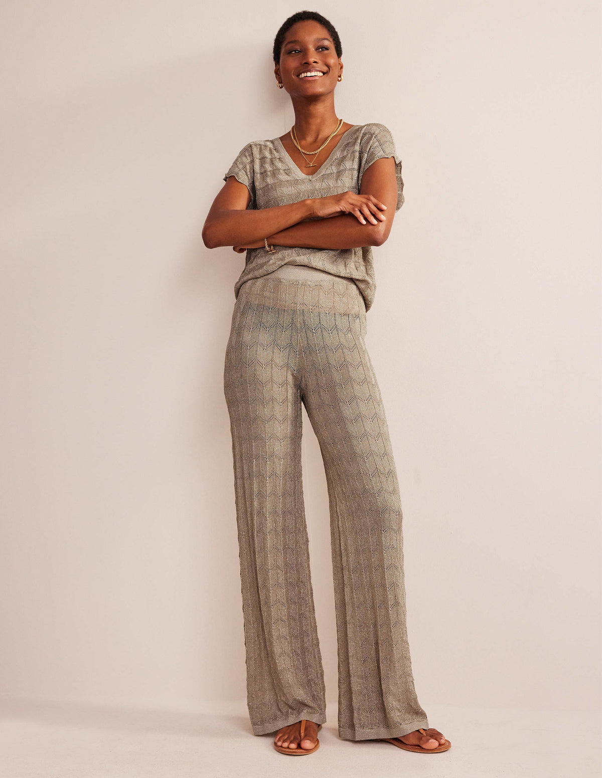 Knitted Beach Trousers-Metallic Stone - Image 1