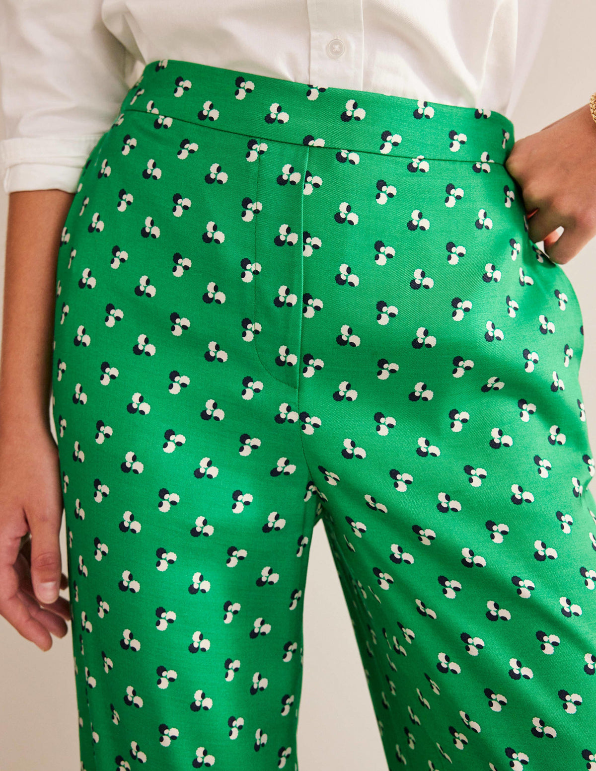 Printed Pull-On Trousers-Meadow Green, Falling Dot - Image 2