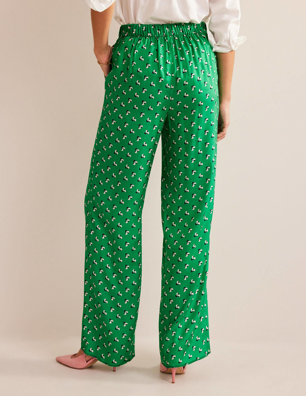 Printed Pull-On Trousers-Meadow Green, Falling Dot - Image 3