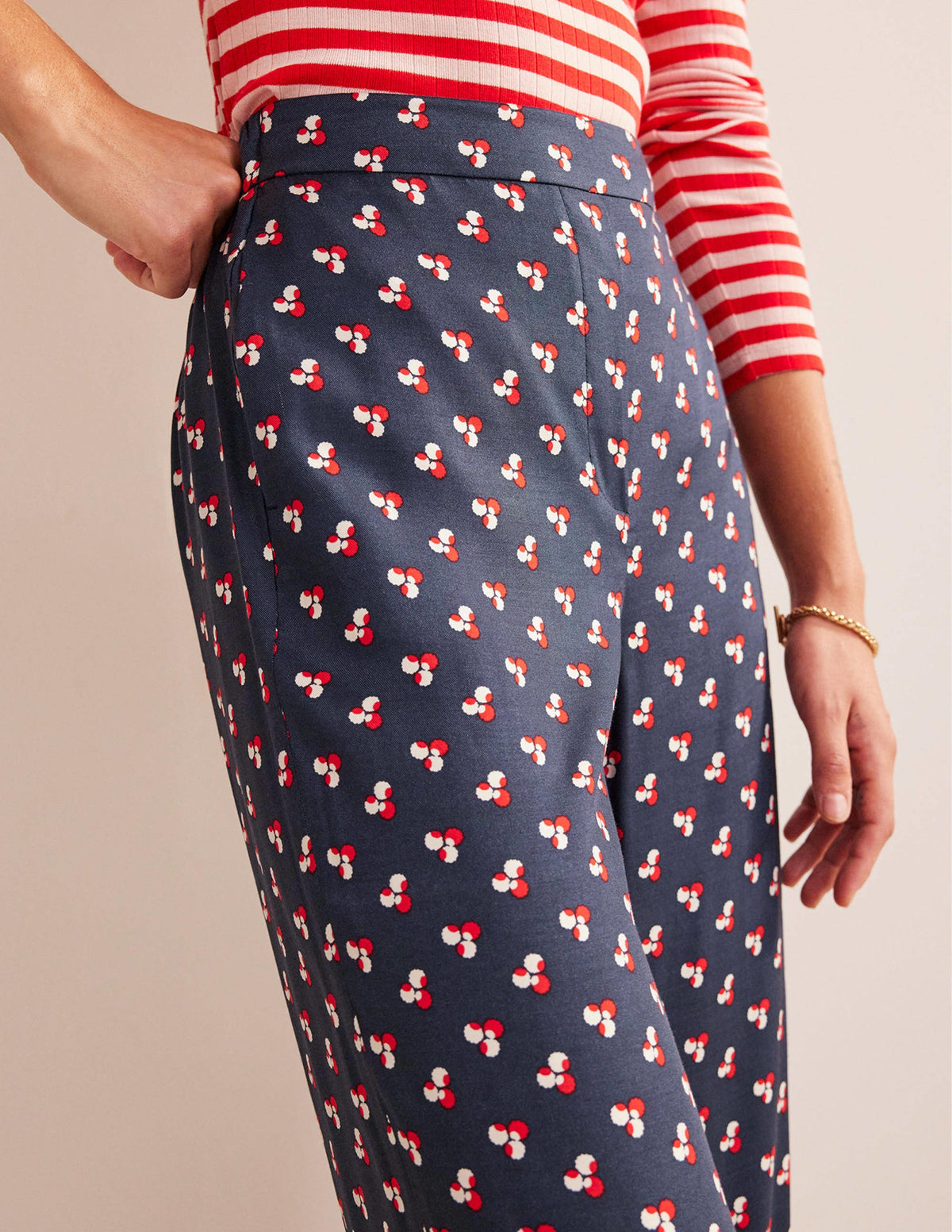 Printed Pull-On Trousers-French Navy, Falling Dot - Image 2