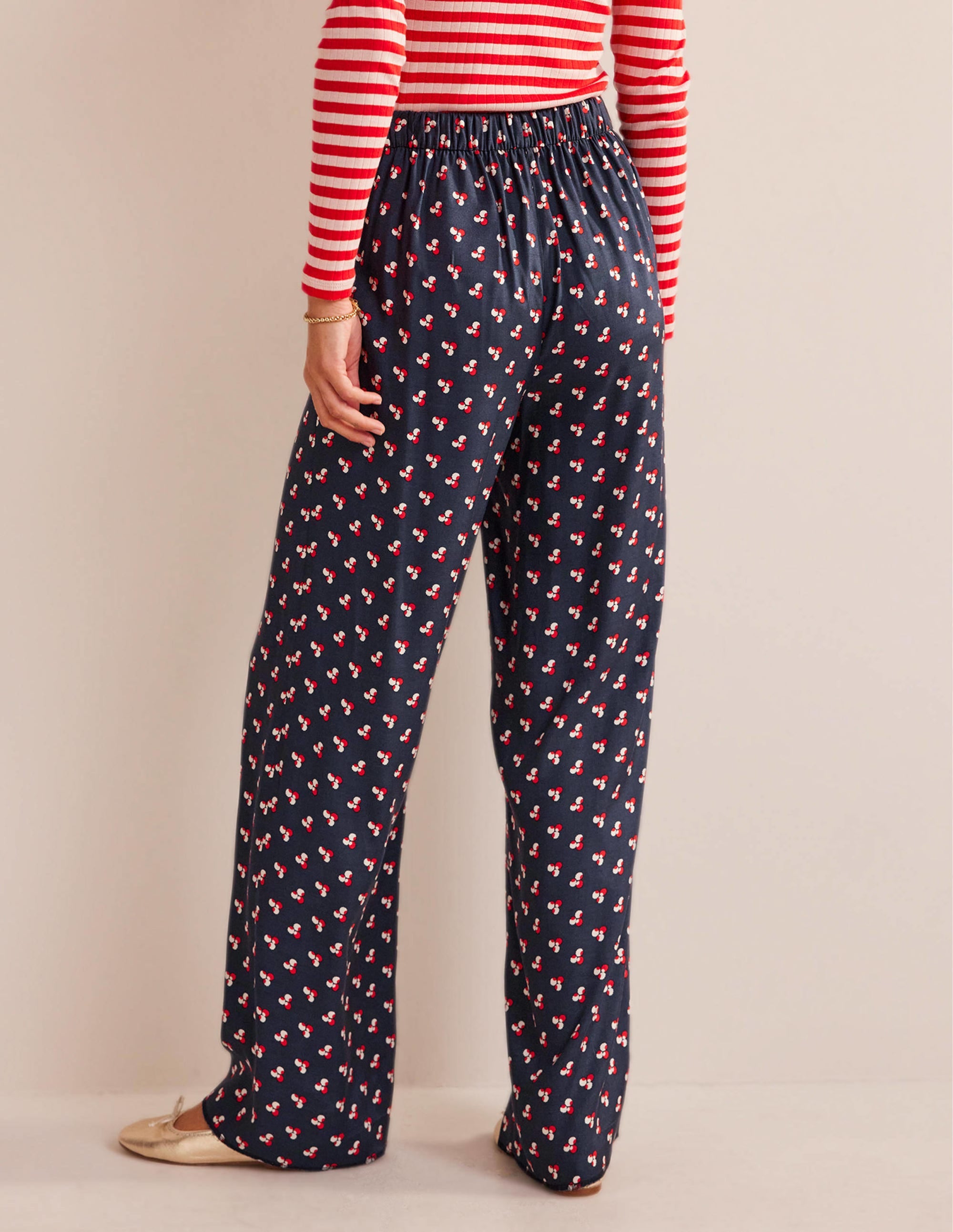 Printed Pull-On Trousers-French Navy, Falling Dot - Image 3