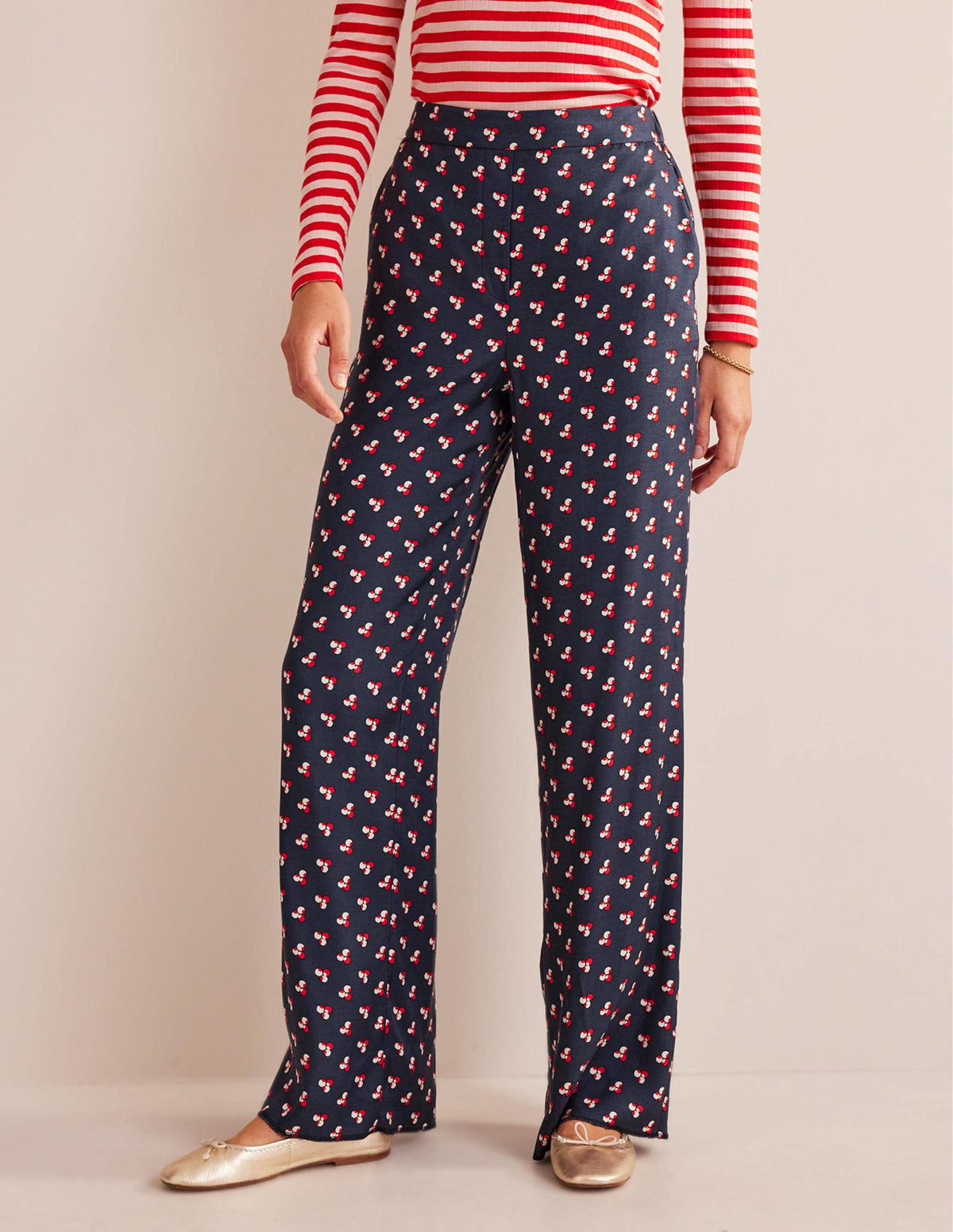 Printed Pull-On Trousers-French Navy, Falling Dot - Image 4