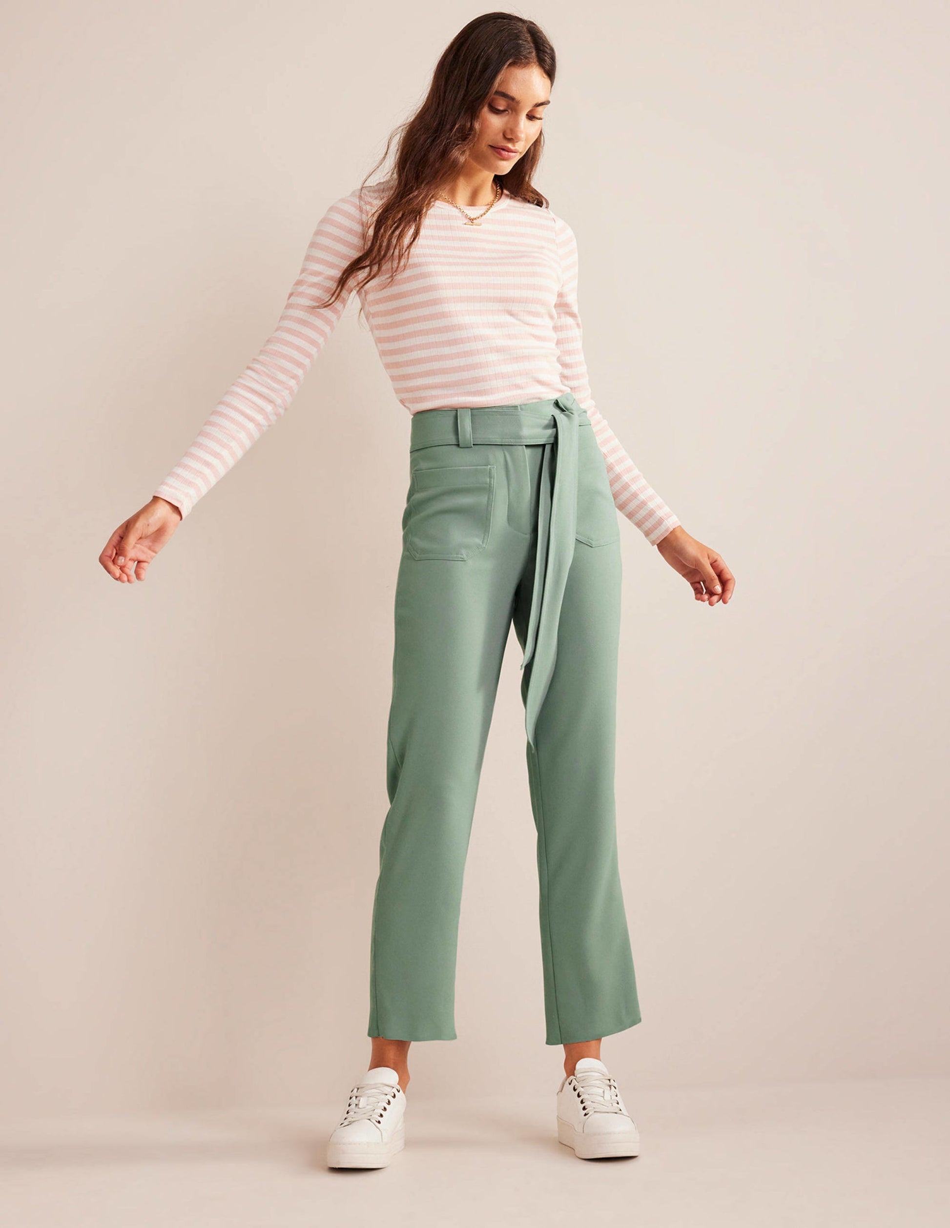 Tie-Waist Tapered Trousers-Iceberg Green-1