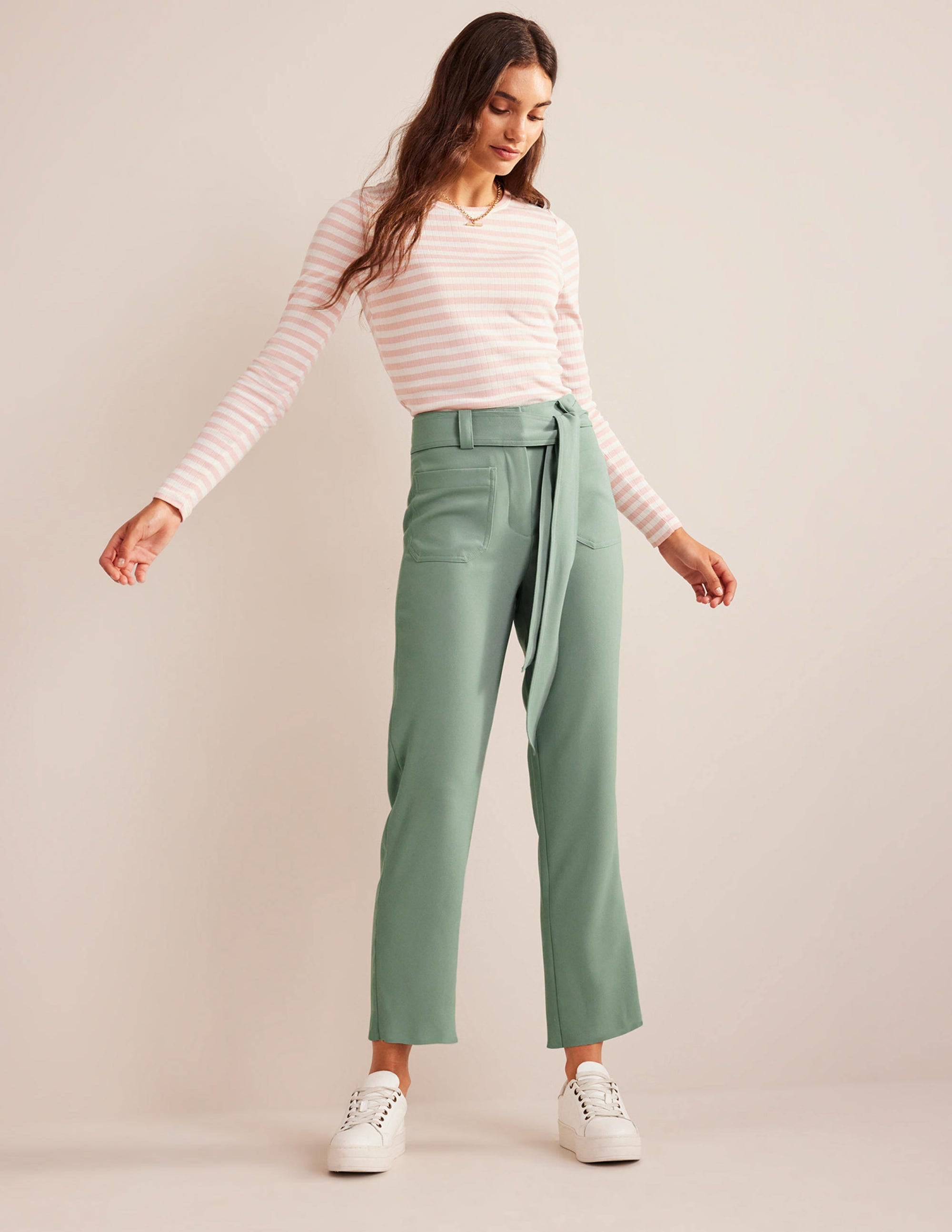 Tie-Waist Tapered Trousers-Iceberg Green - Image 1