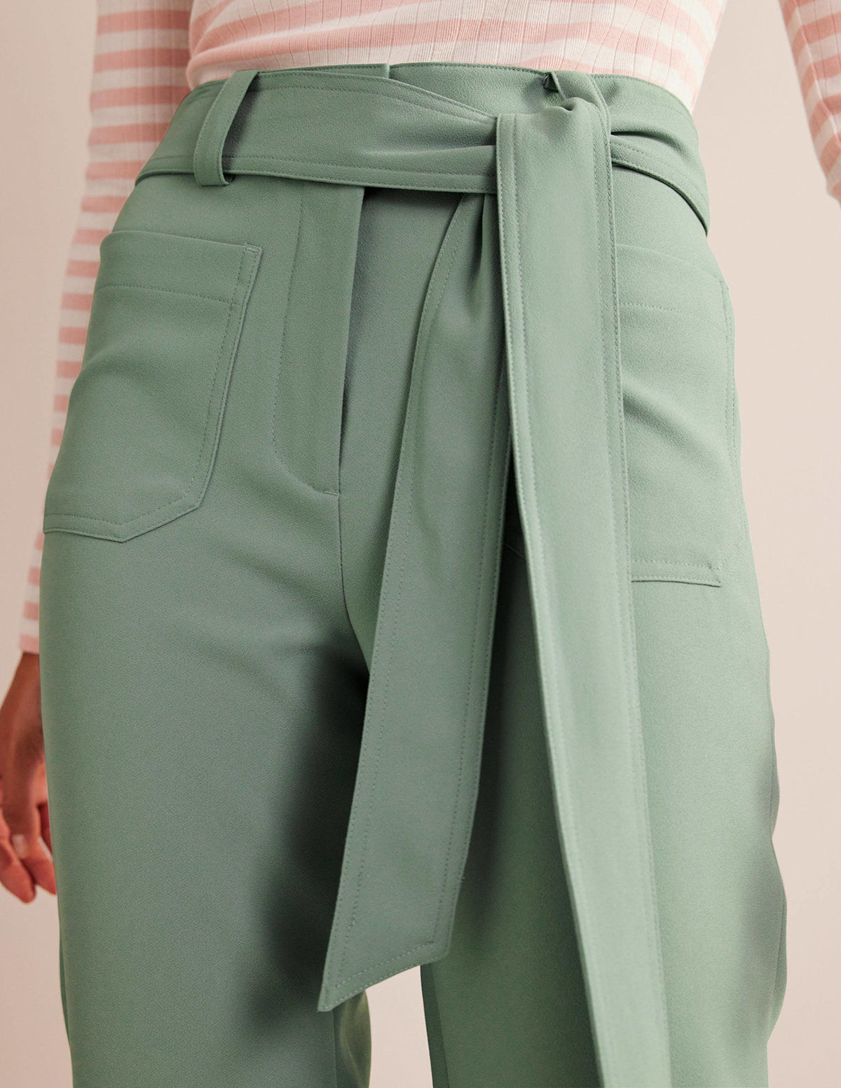 Tie-Waist Tapered Trousers-Iceberg Green-2