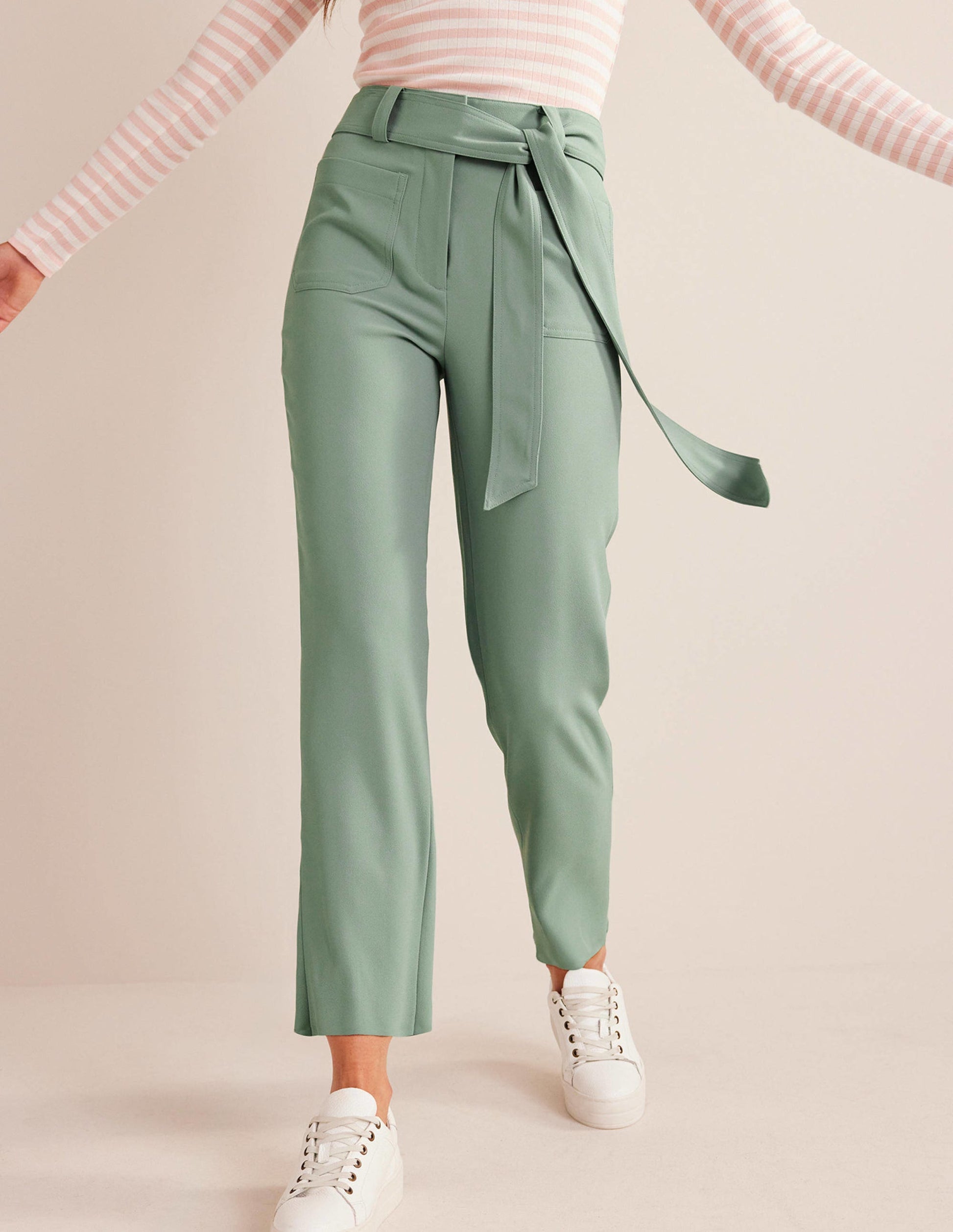 Tie-Waist Tapered Trousers-Iceberg Green-4
