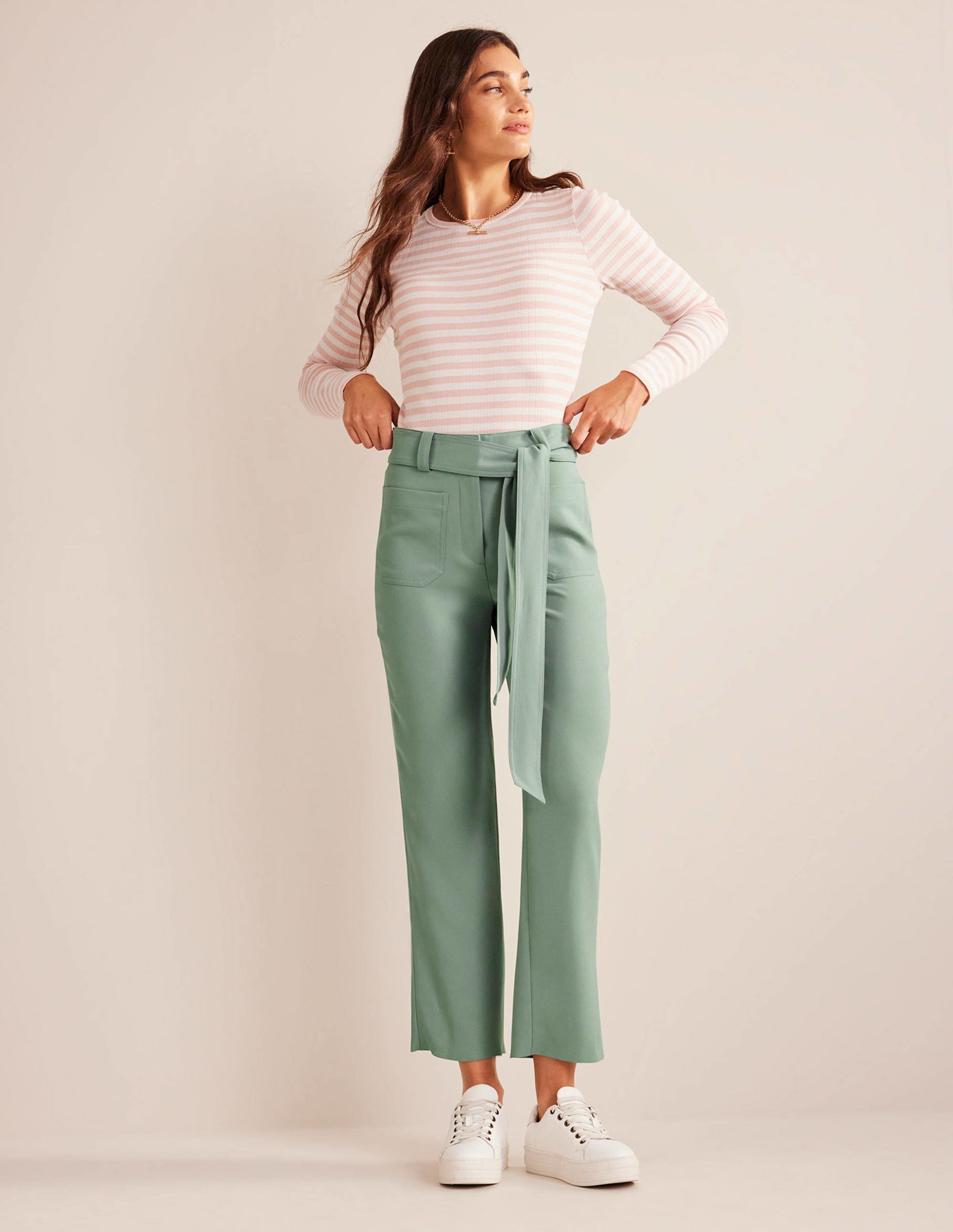 Tie-Waist Tapered Trousers-Iceberg Green - Image 5