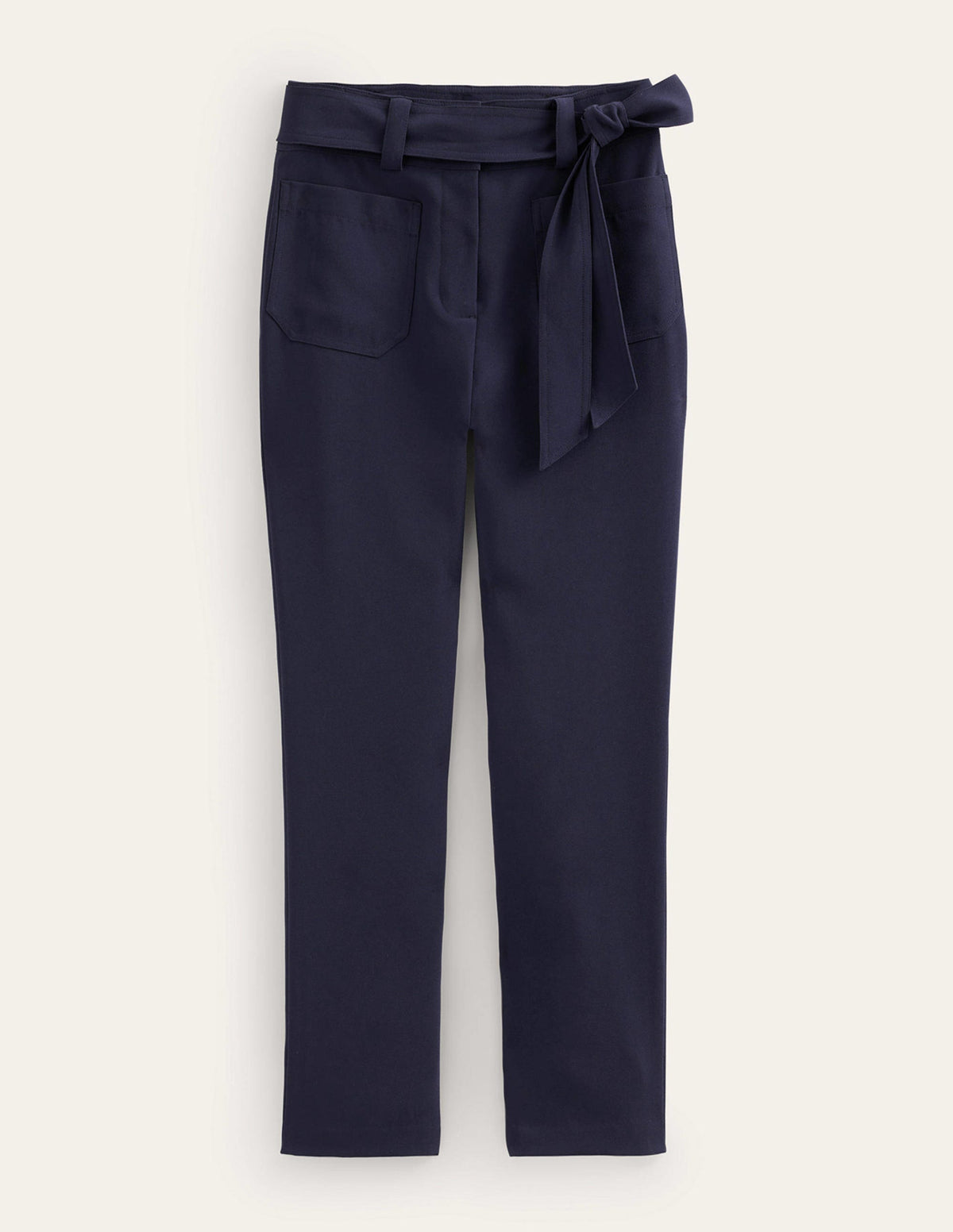 Tie-Waist Tapered Trousers-Navy - Image 6