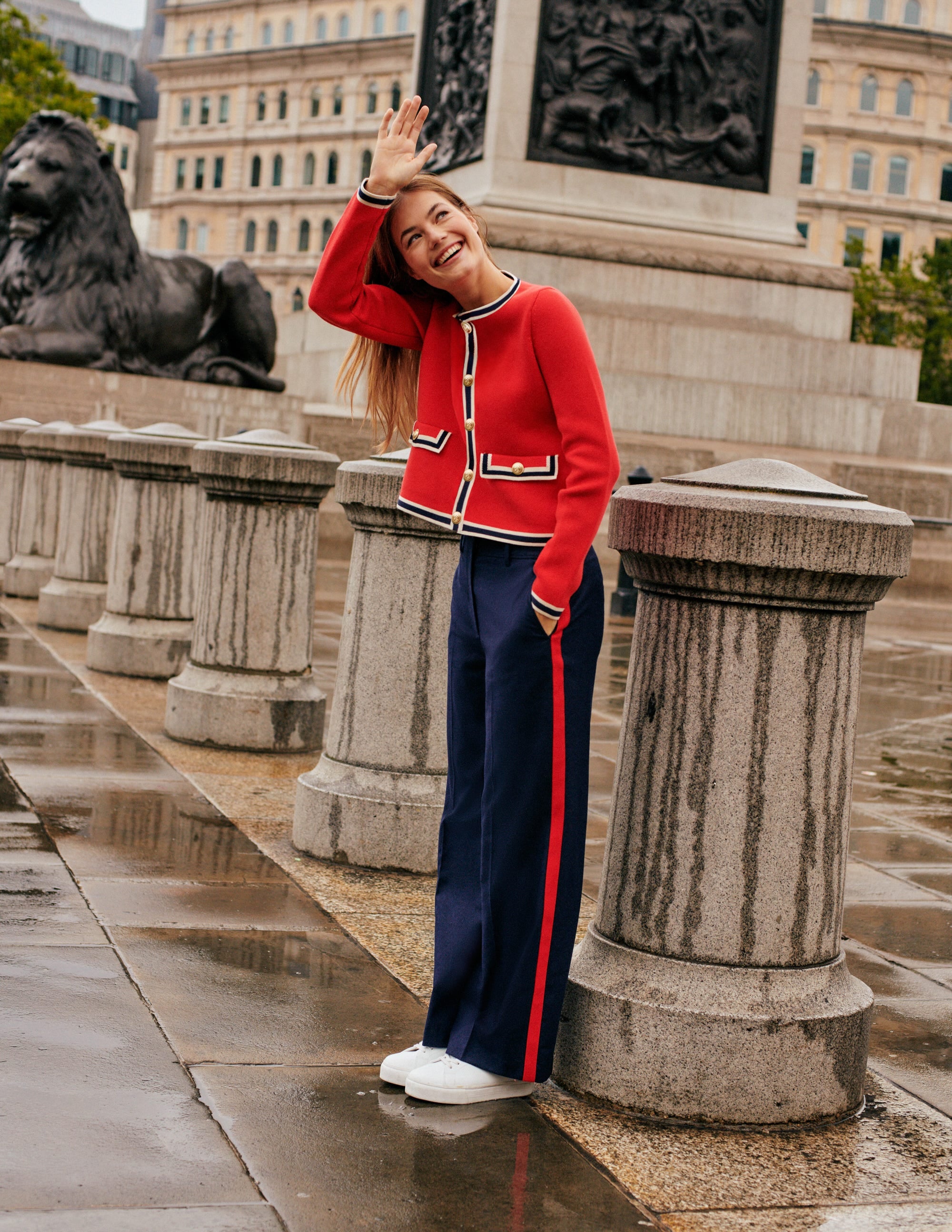 Westbourne Wool Trousers-Navy with Red Stripe - Image 5