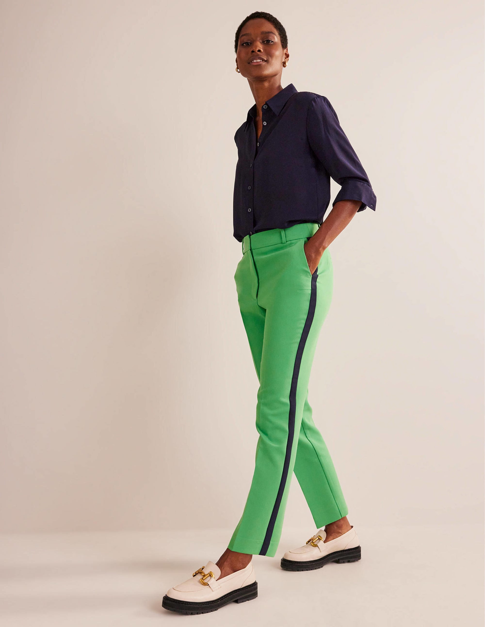 Kew Side Stripe Trousers-Bright green w/side stripe - Image 1