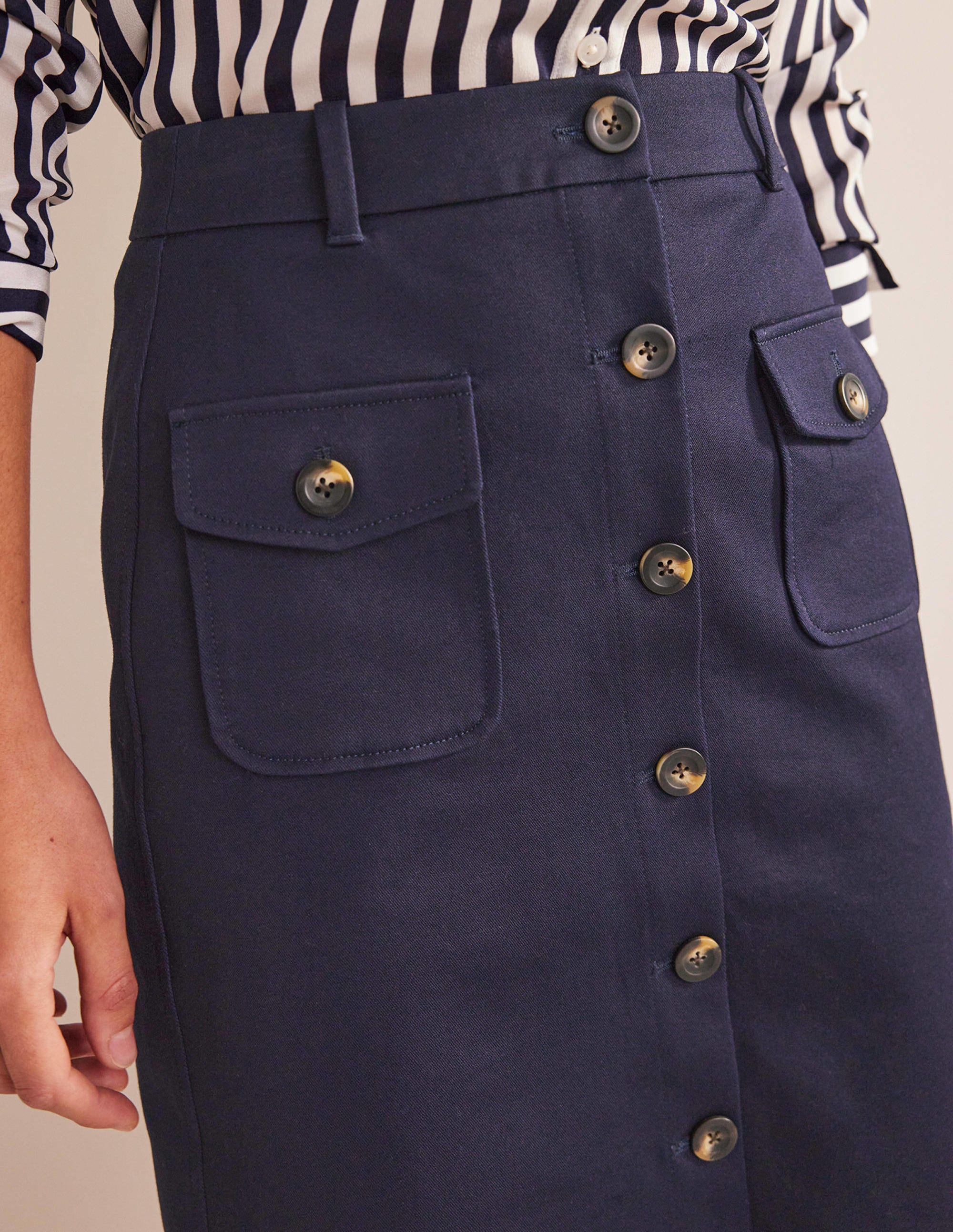Utility Pocket Midi Skirt-Navy - Image 2