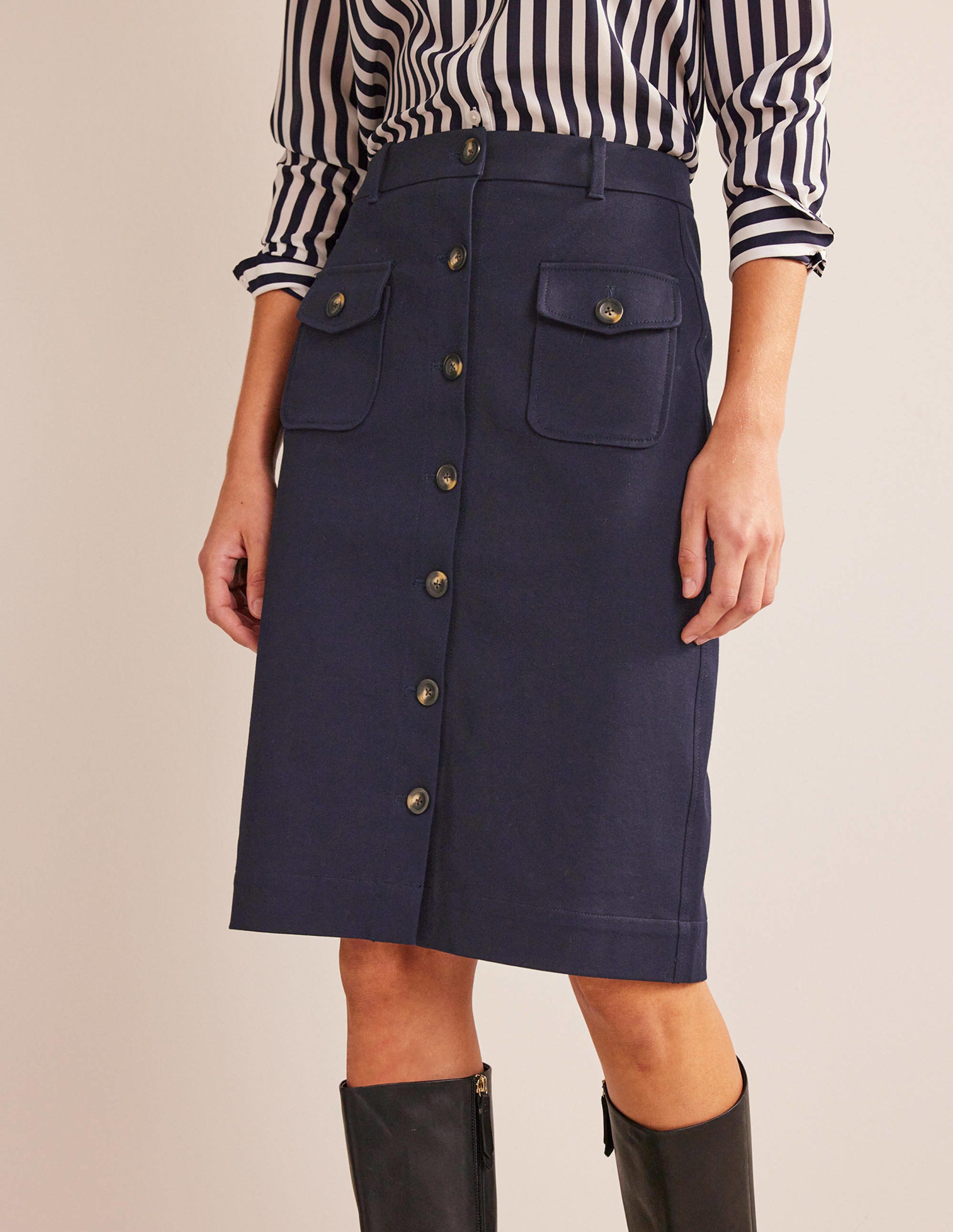 Utility Pocket Midi Skirt-Navy - Image 4