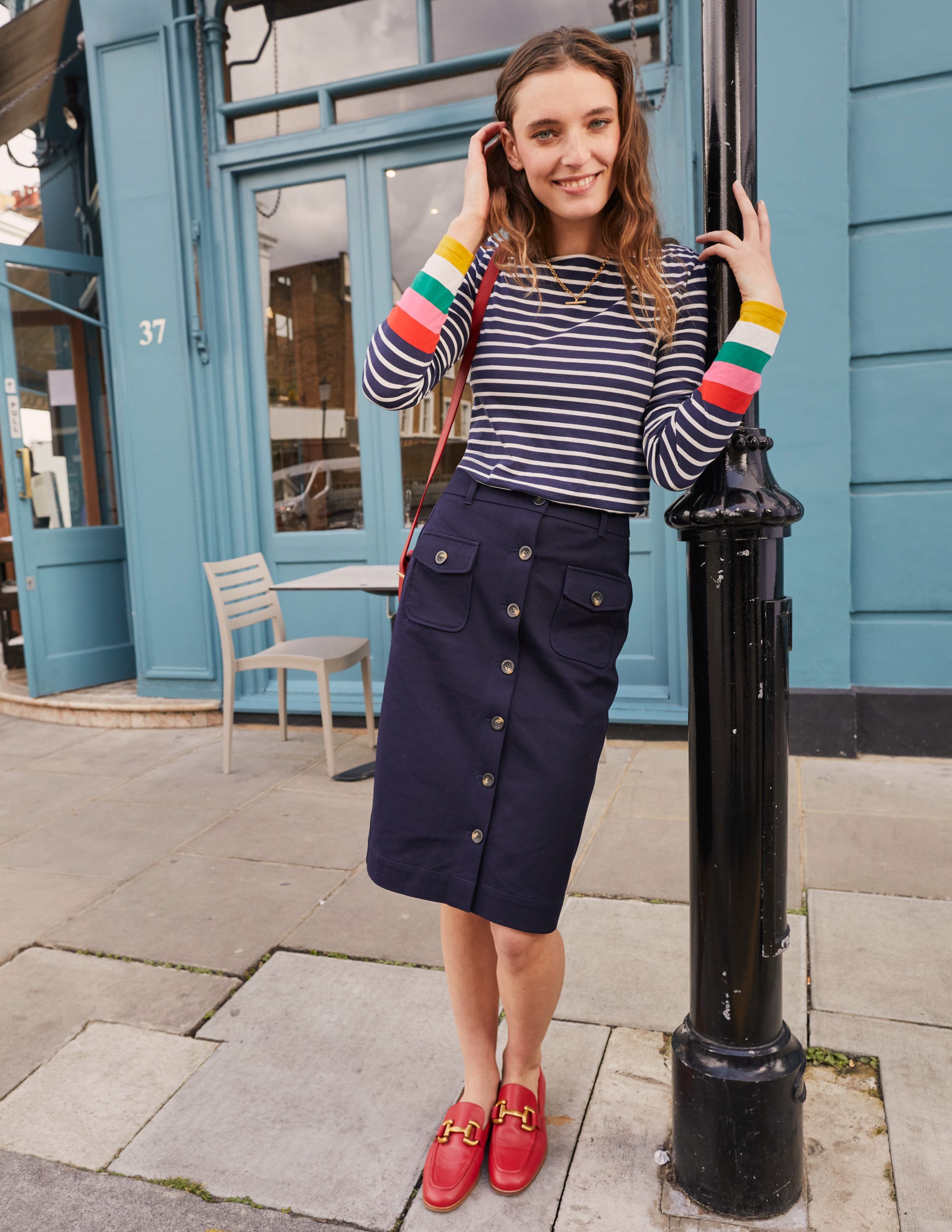 Utility Pocket Midi Skirt-Navy - Image 5