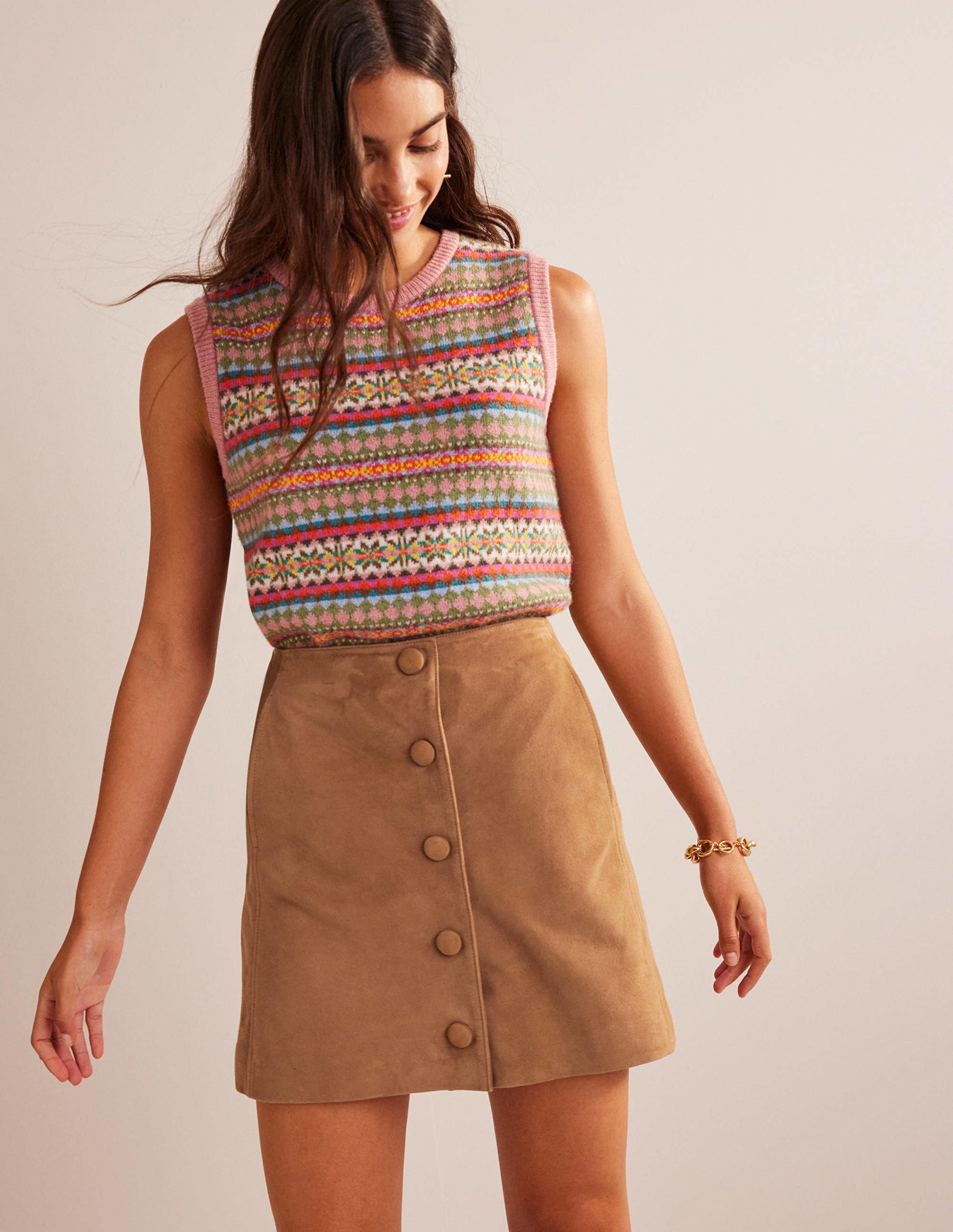 Suede A-line Mini Skirt-Light Tan Suede-1