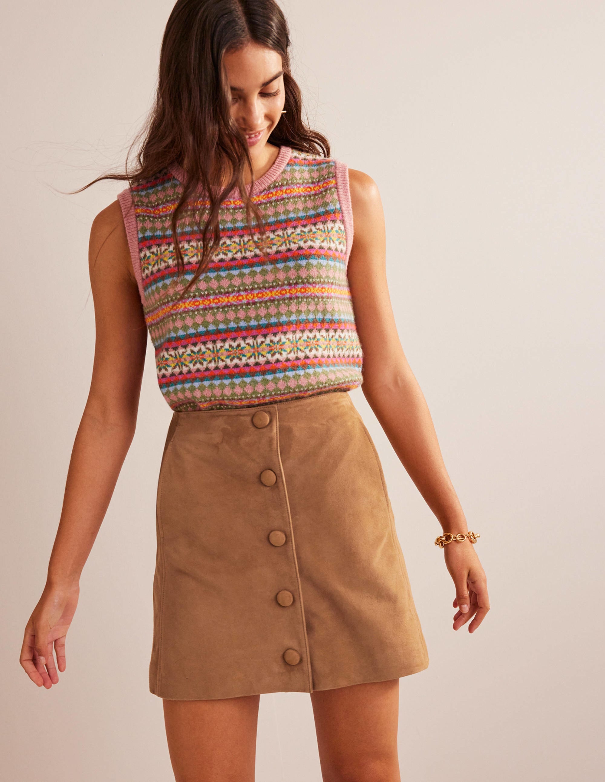 Suede A-line Mini Skirt-Light Tan Suede - Image 1