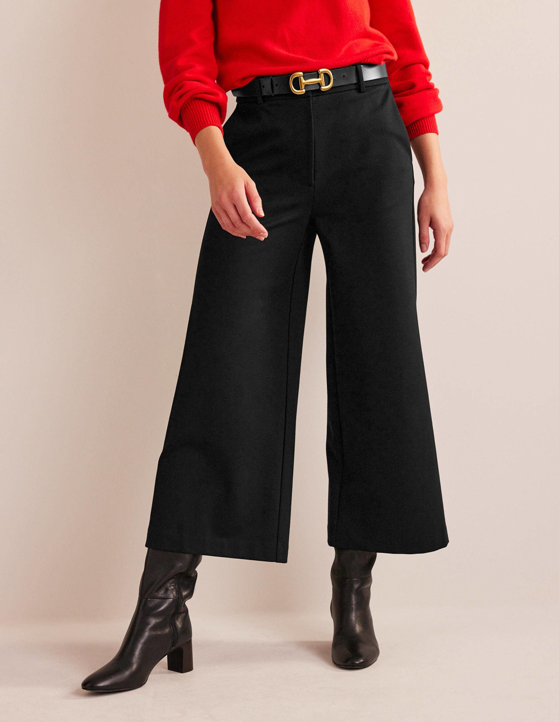 Wide-Leg Ponte Culottes-Black-4