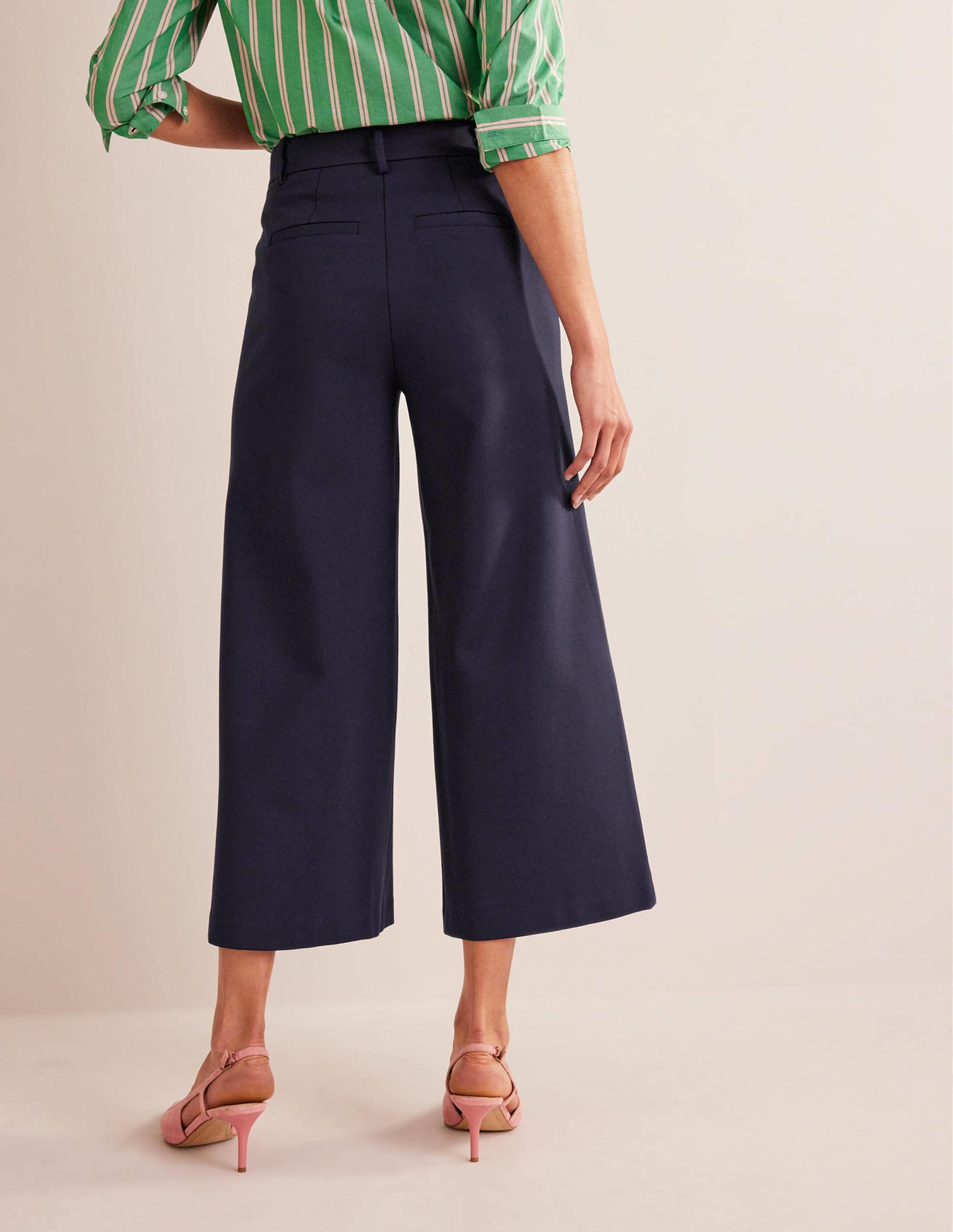 Wide-Leg Ponte Culottes-Navy - Image 3