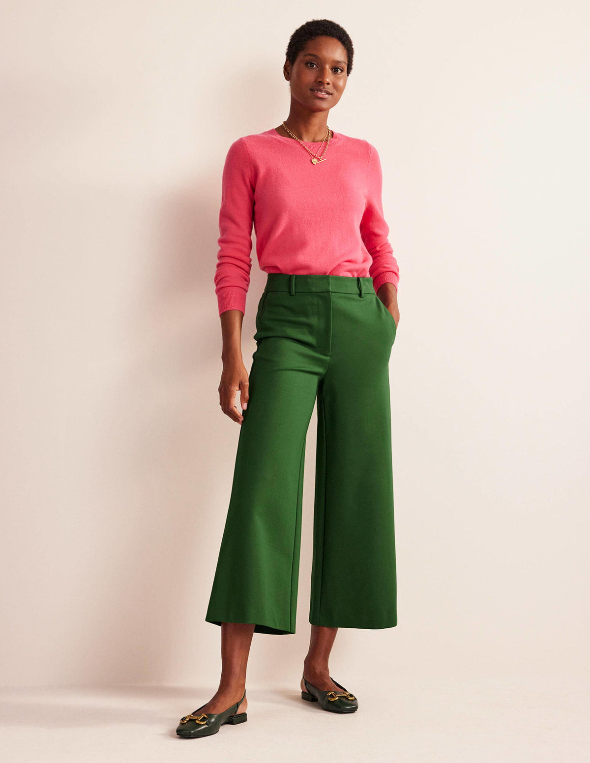 Wide-Leg Ponte Culottes-Winter Green - Image 1