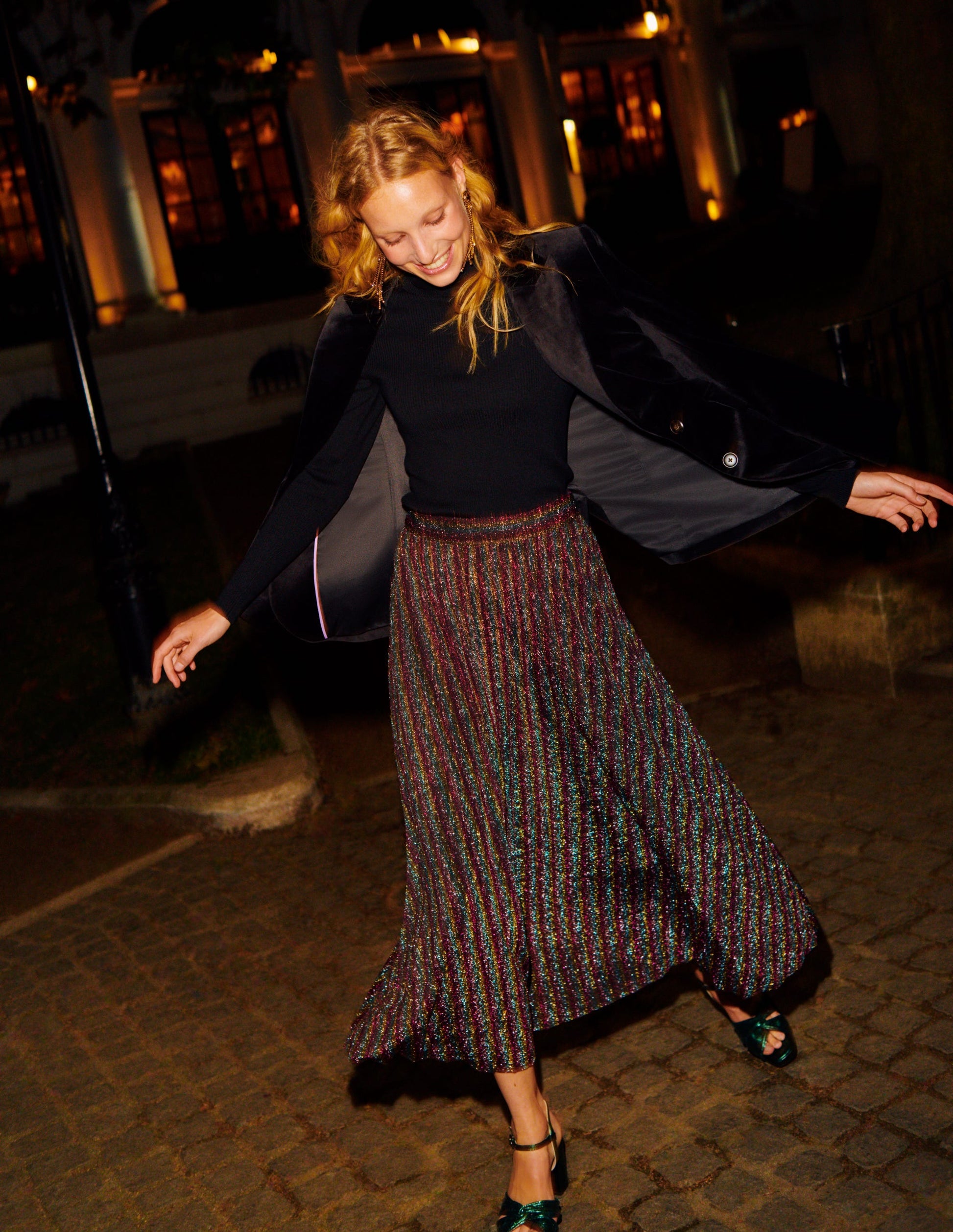 Jersey Metallic Pleated Skirt-Multi Stripe-5