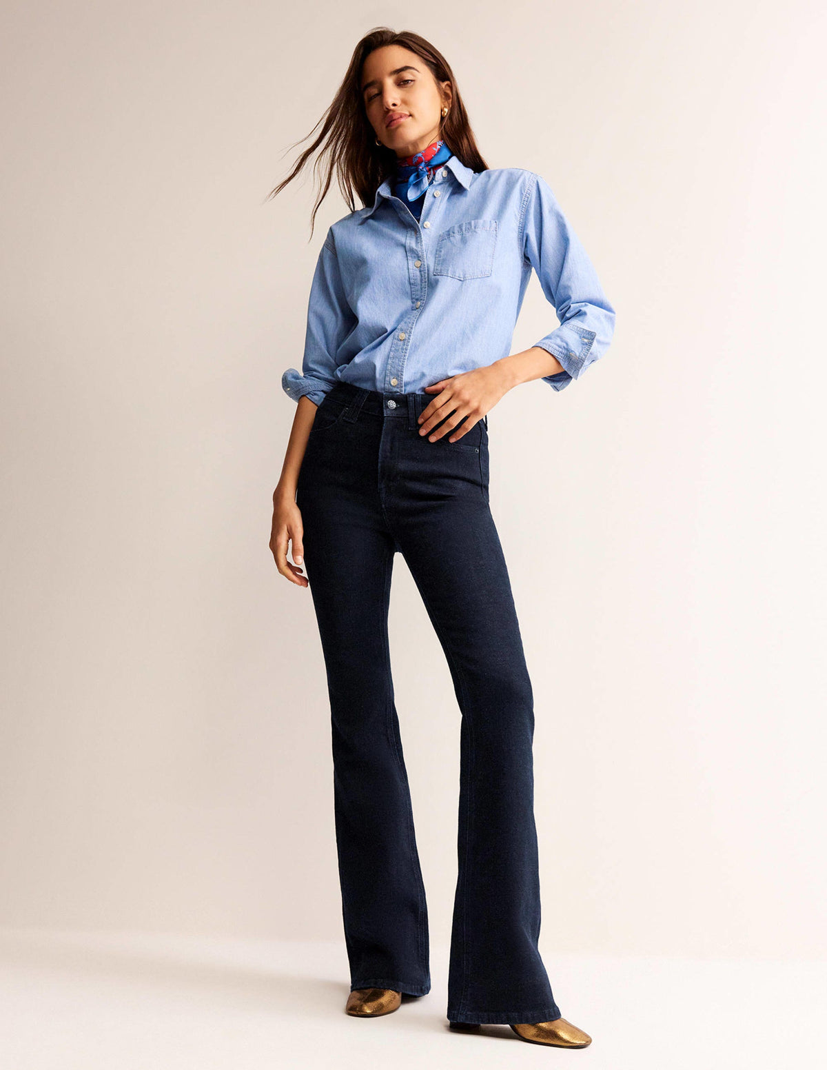 Mid Rise Slim Flare Jeans-Indigo Rinse-1
