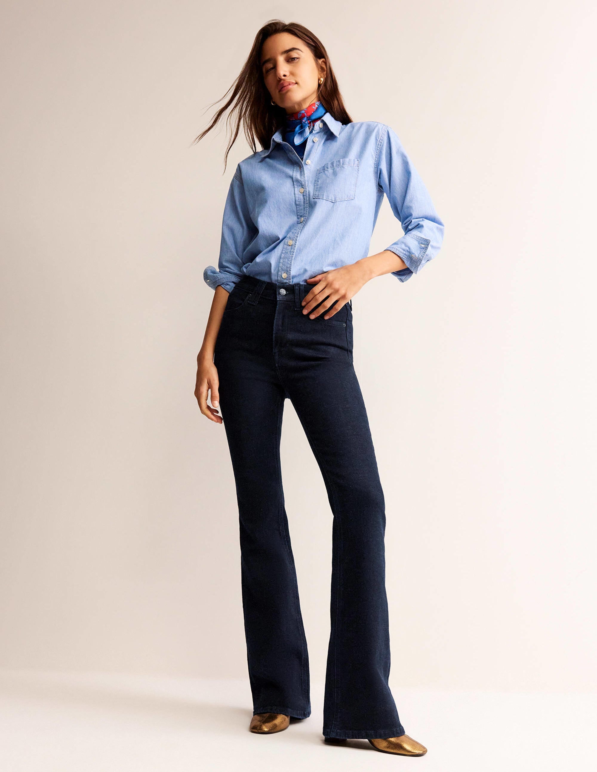 Mid Rise Slim Flare Jeans-Indigo Rinse - Image 1