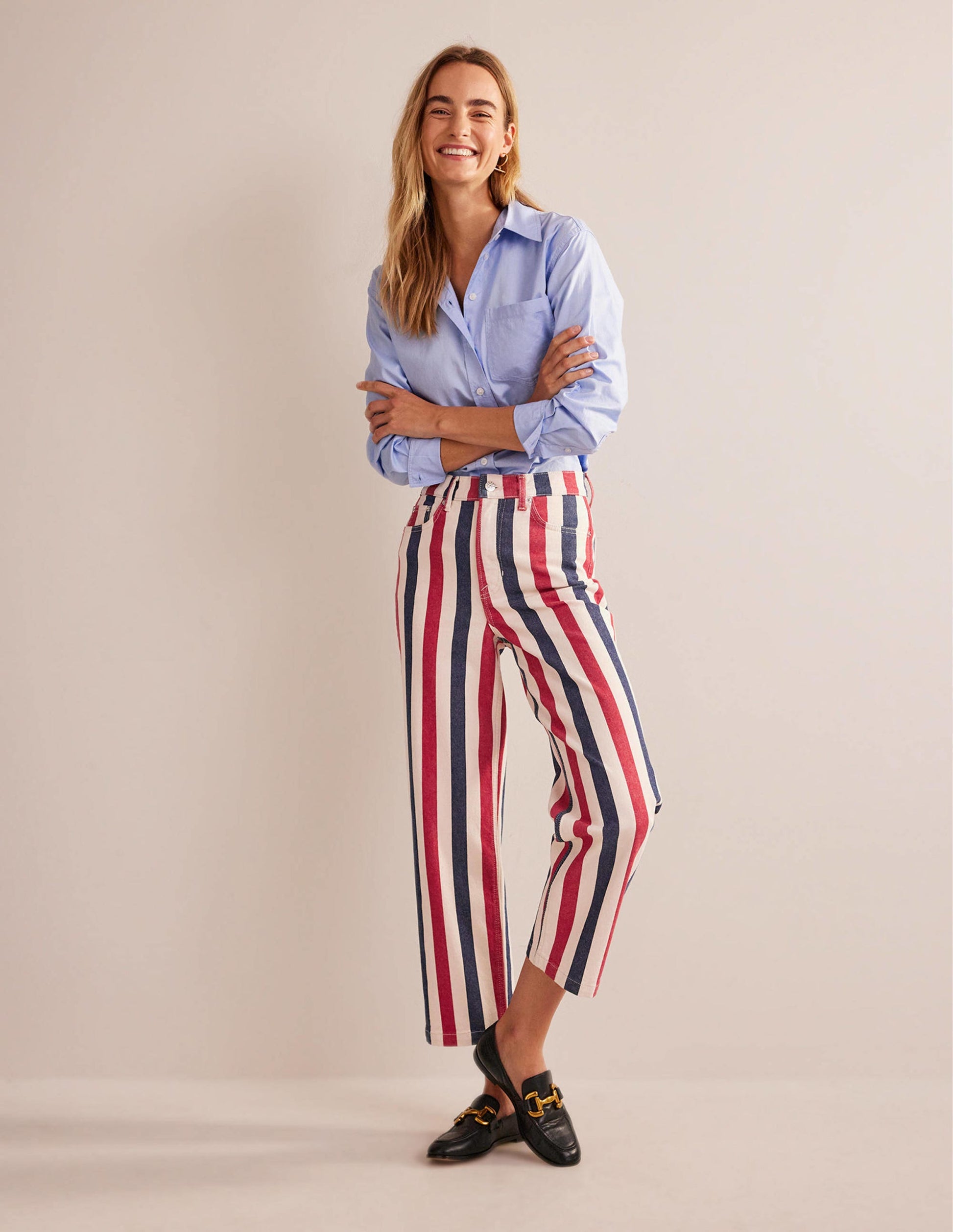 Striped Straight Jeans-Red/Blue Stripe-1