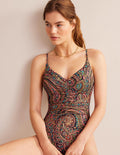Ruched V-neck Swimsuit-Light Navy, Palace
