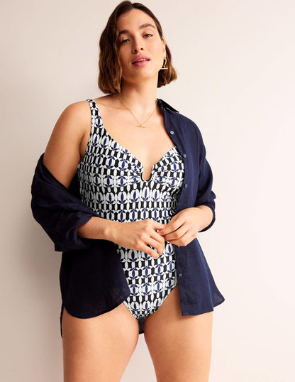 U-Bar Swimsuit-Black, White Geo-5