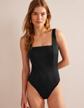 Square-Neck Panelled Swimsuit-Black