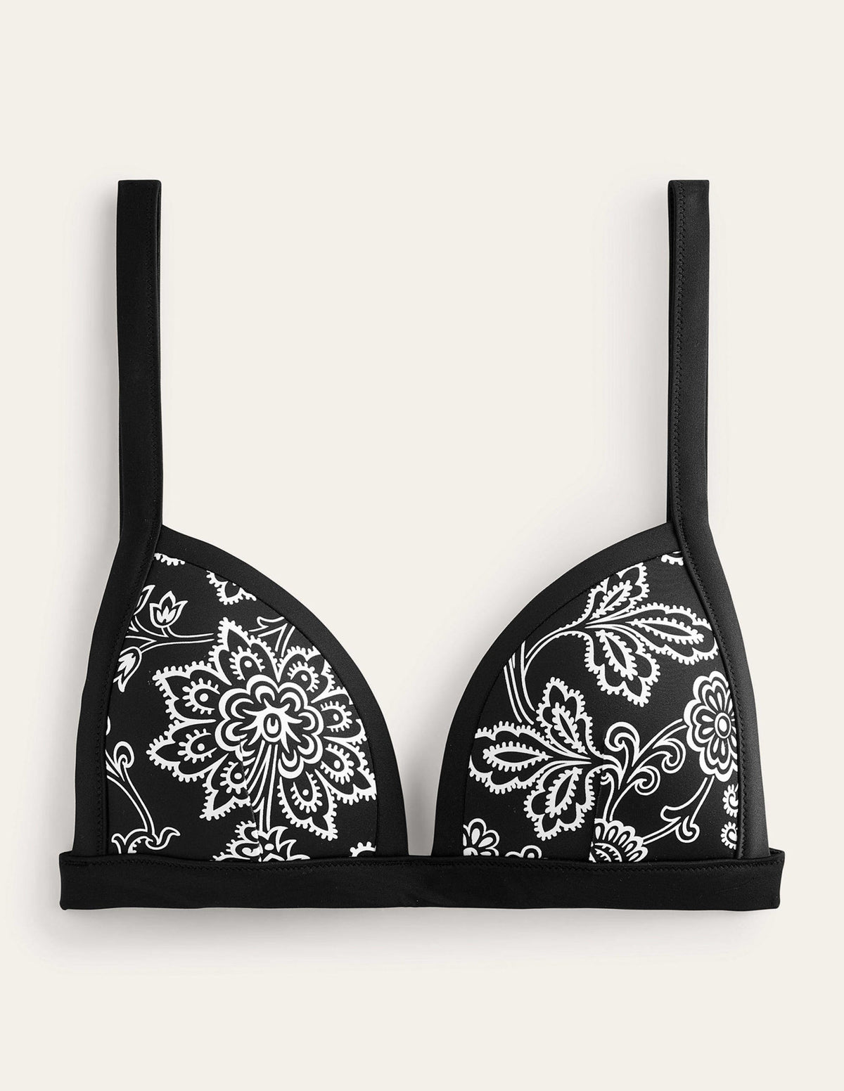Triangle Panelled Bikini Top-Black, White Floral - Image 5