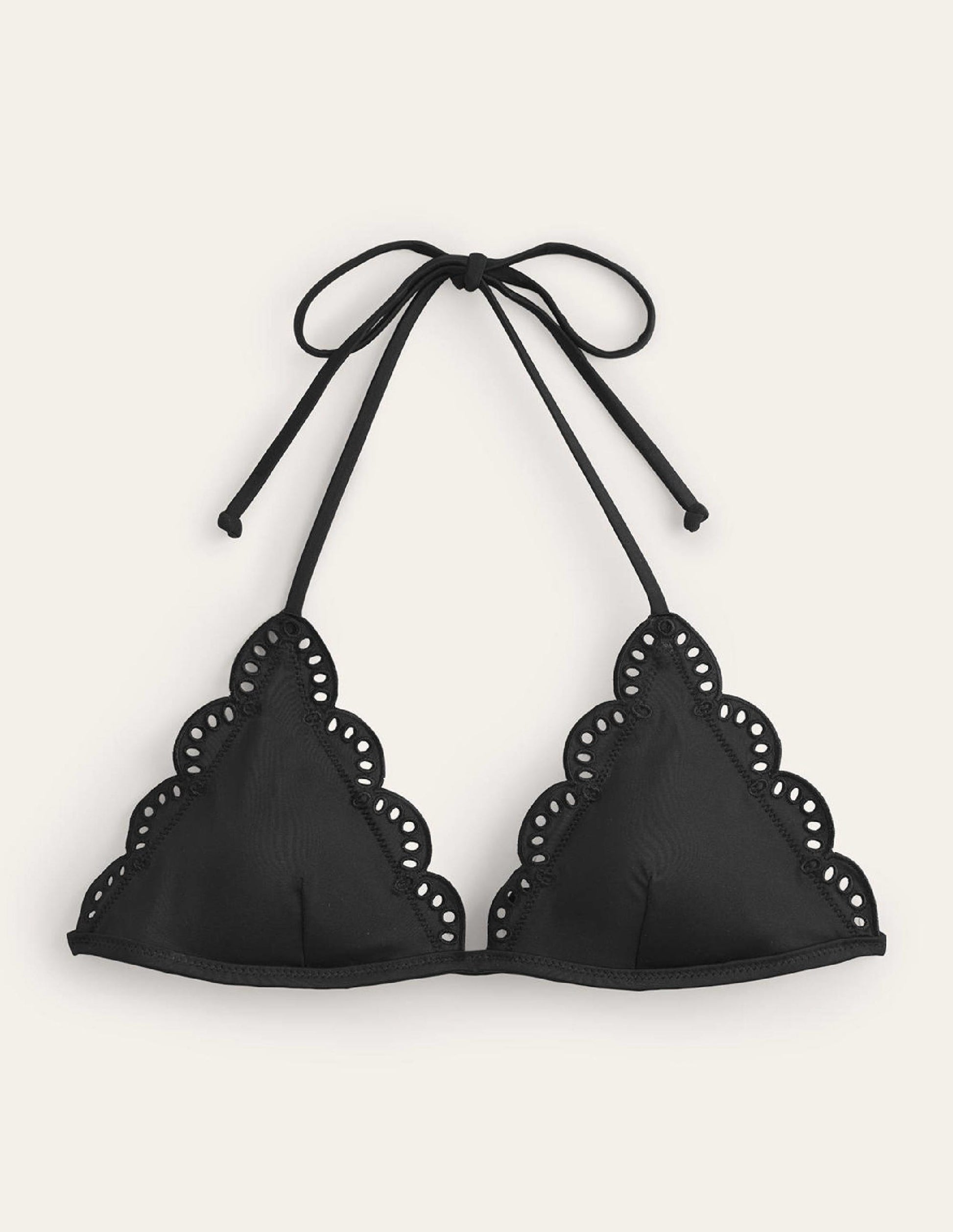 Broderie Triangle Bikini Top-Black-5