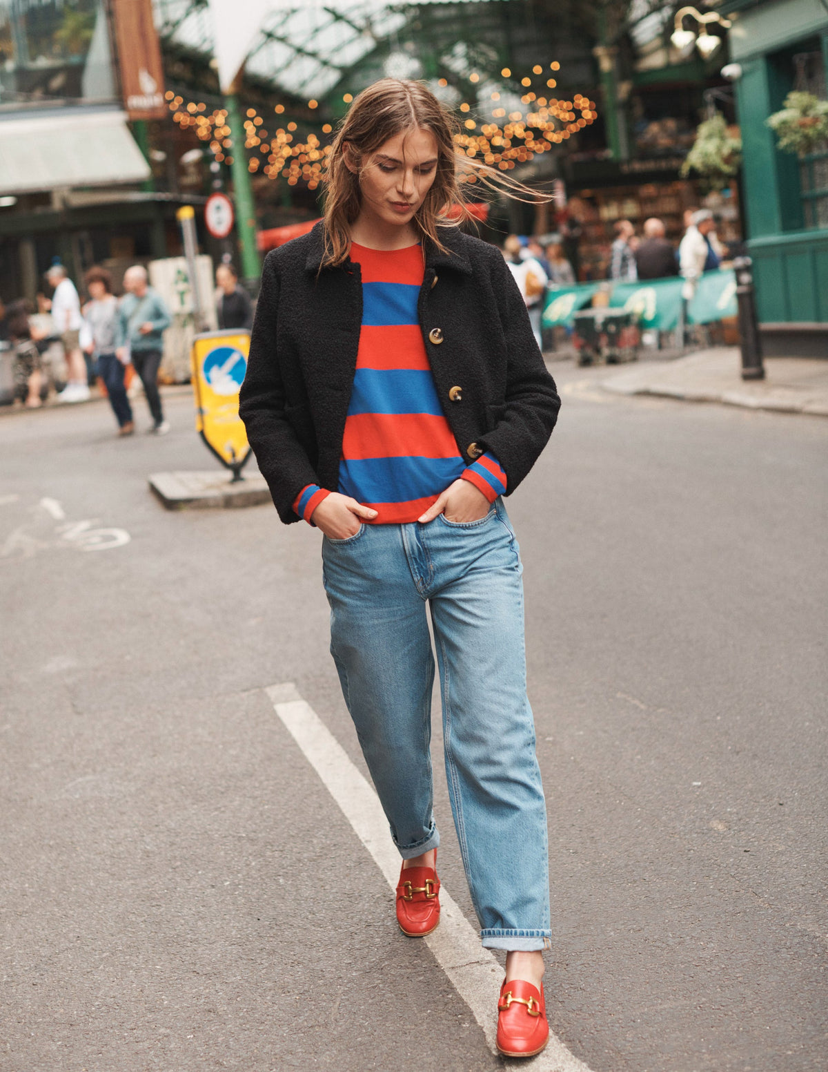 Bea Long Sleeve Breton-Dark Colbalt and Hot Pepper - Image 7