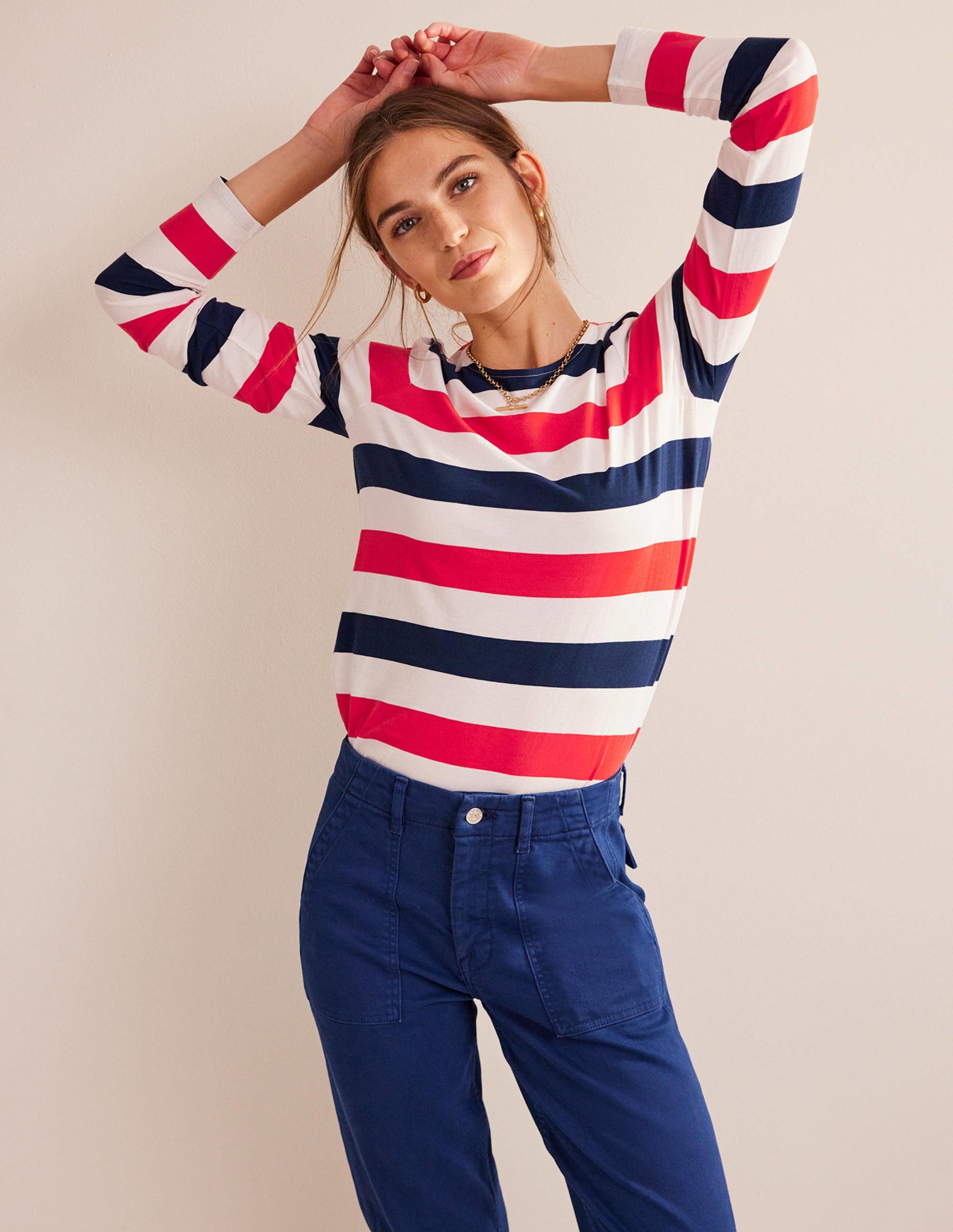Bea Long Sleeve Breton-Cherry Red and Navy-1
