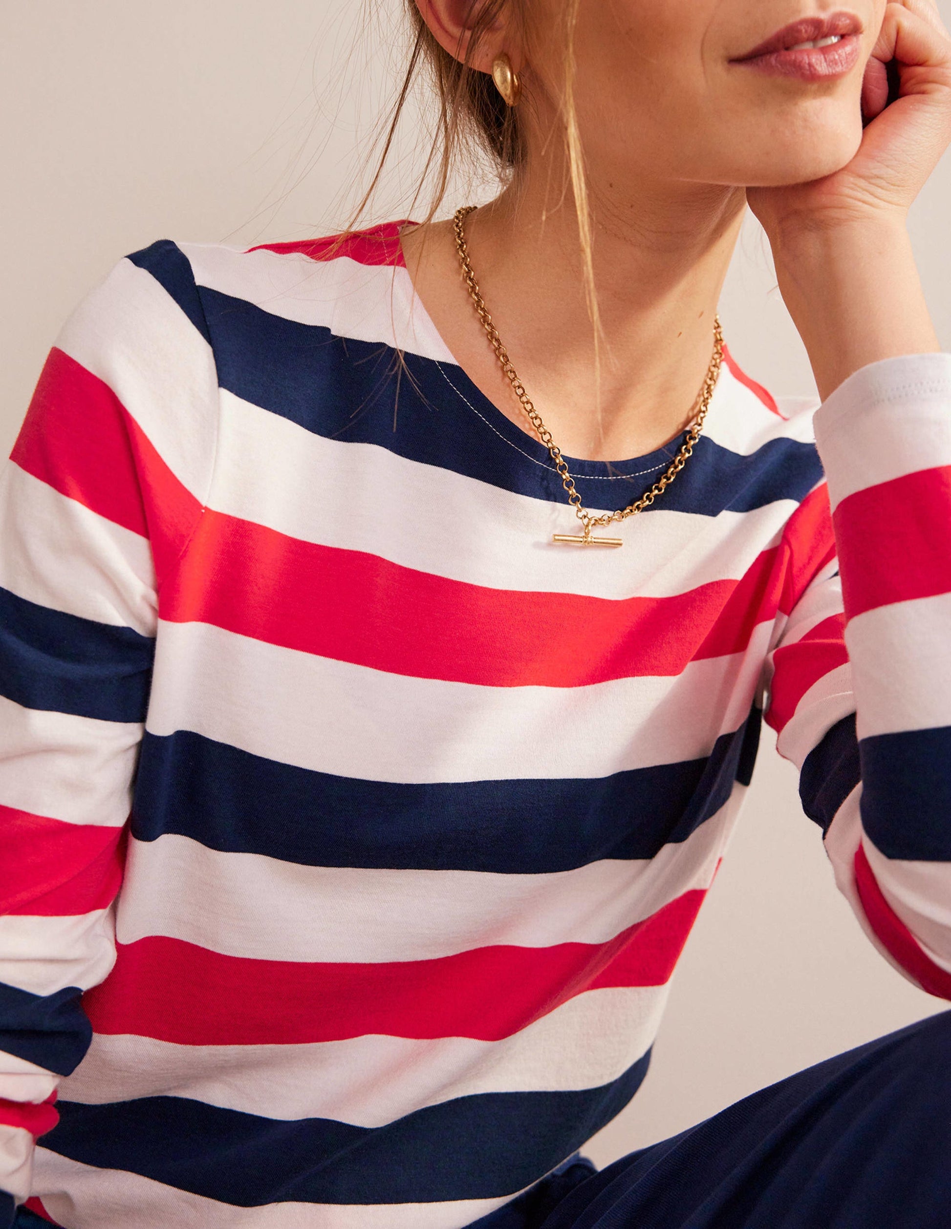Bea Long Sleeve Breton-Cherry Red and Navy-2