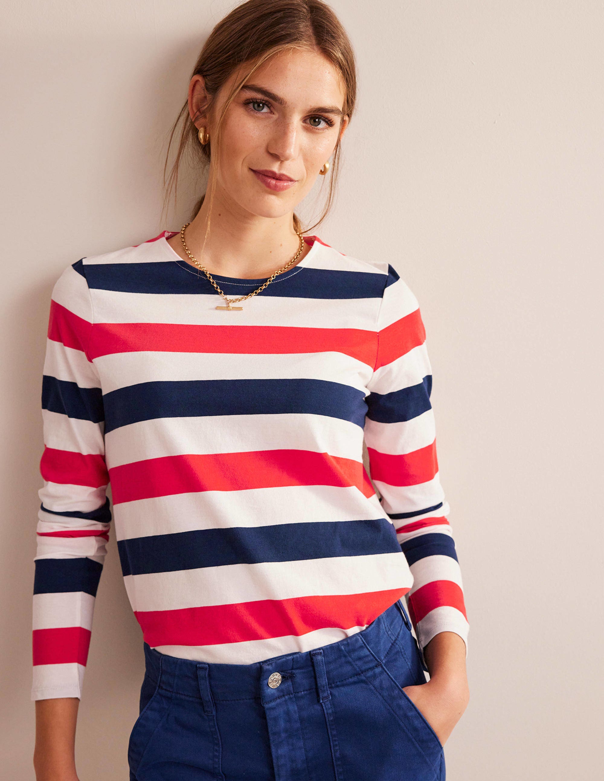 Bea Long Sleeve Breton-Cherry Red and Navy - Image 4