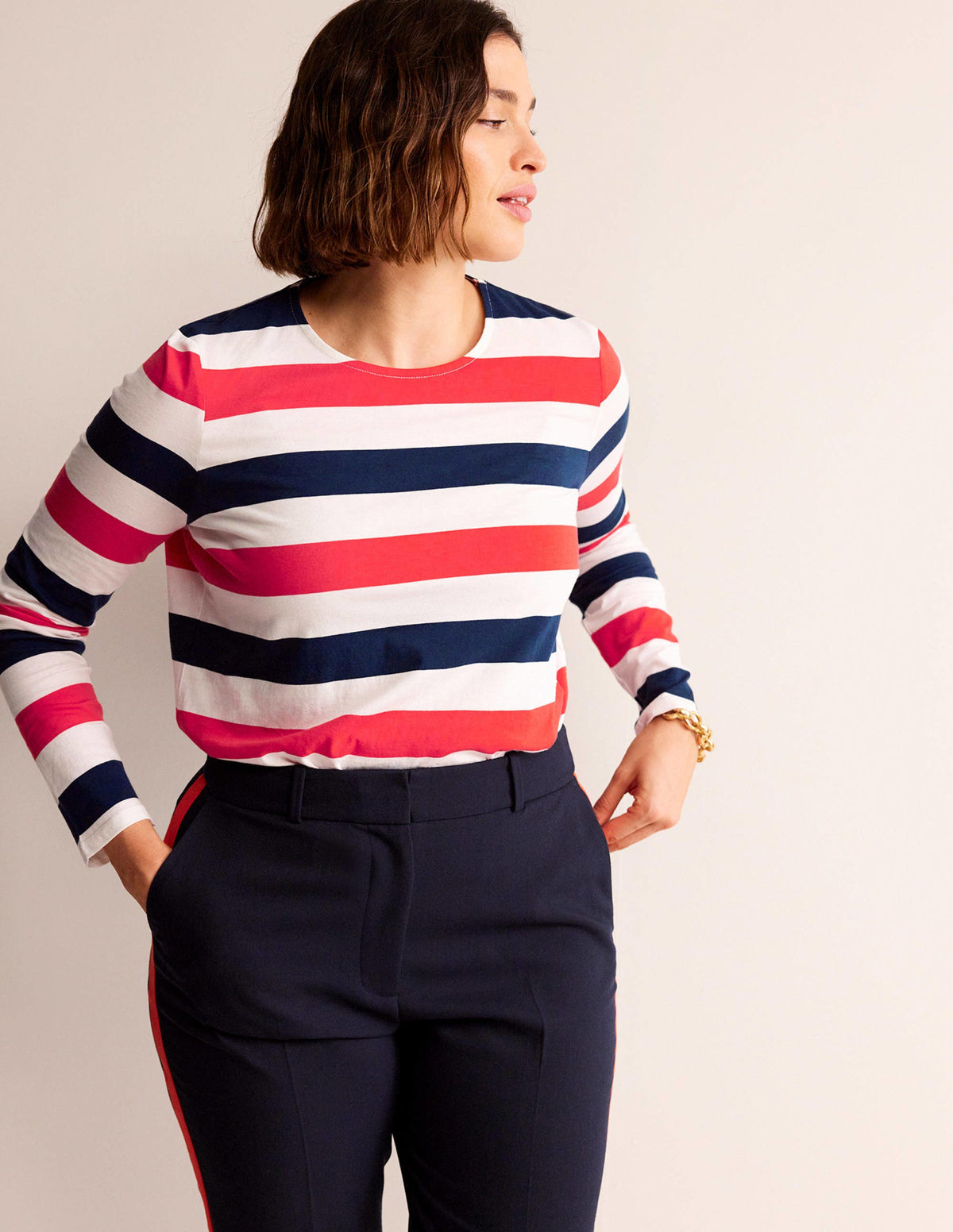 Bea Long Sleeve Breton-Cherry Red and Navy - Image 5