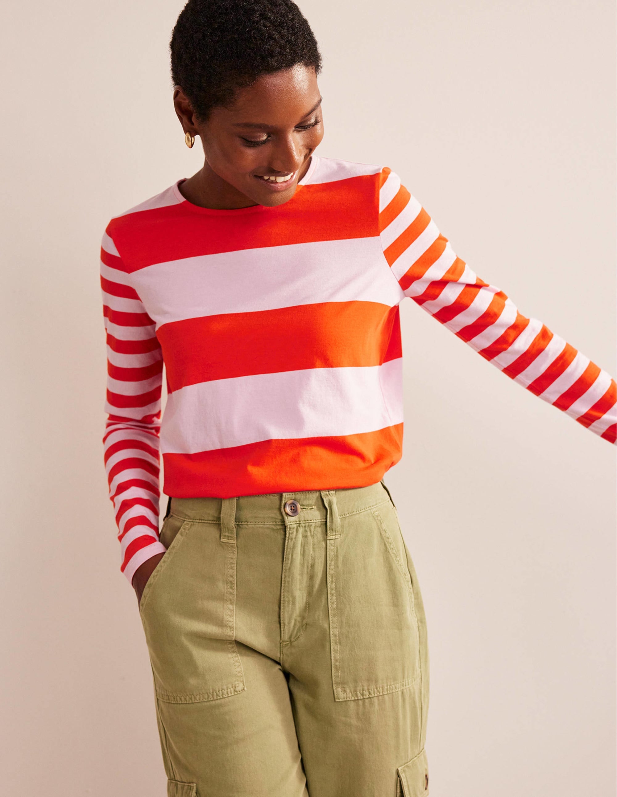 Bea Long Sleeve Breton-Orchid Pink and Fiesta - Image 4