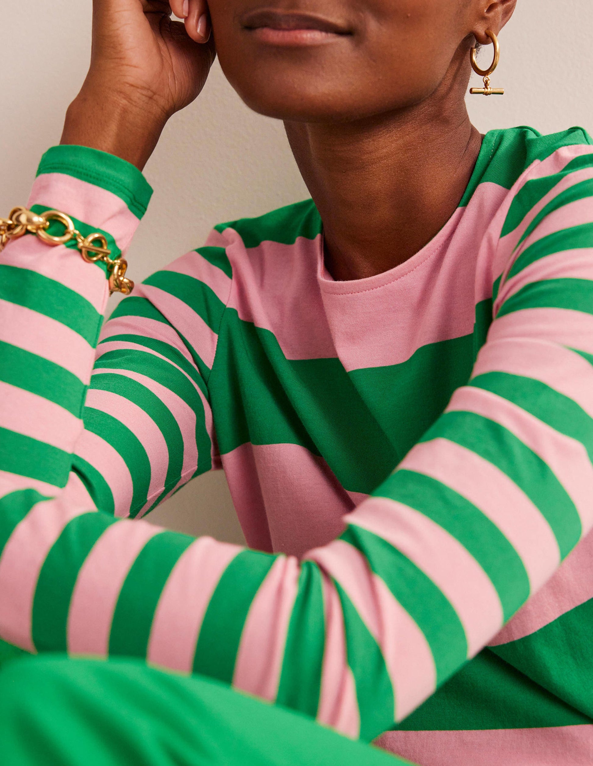 Bea Long Sleeve Breton-Pink, Green Hotch-2