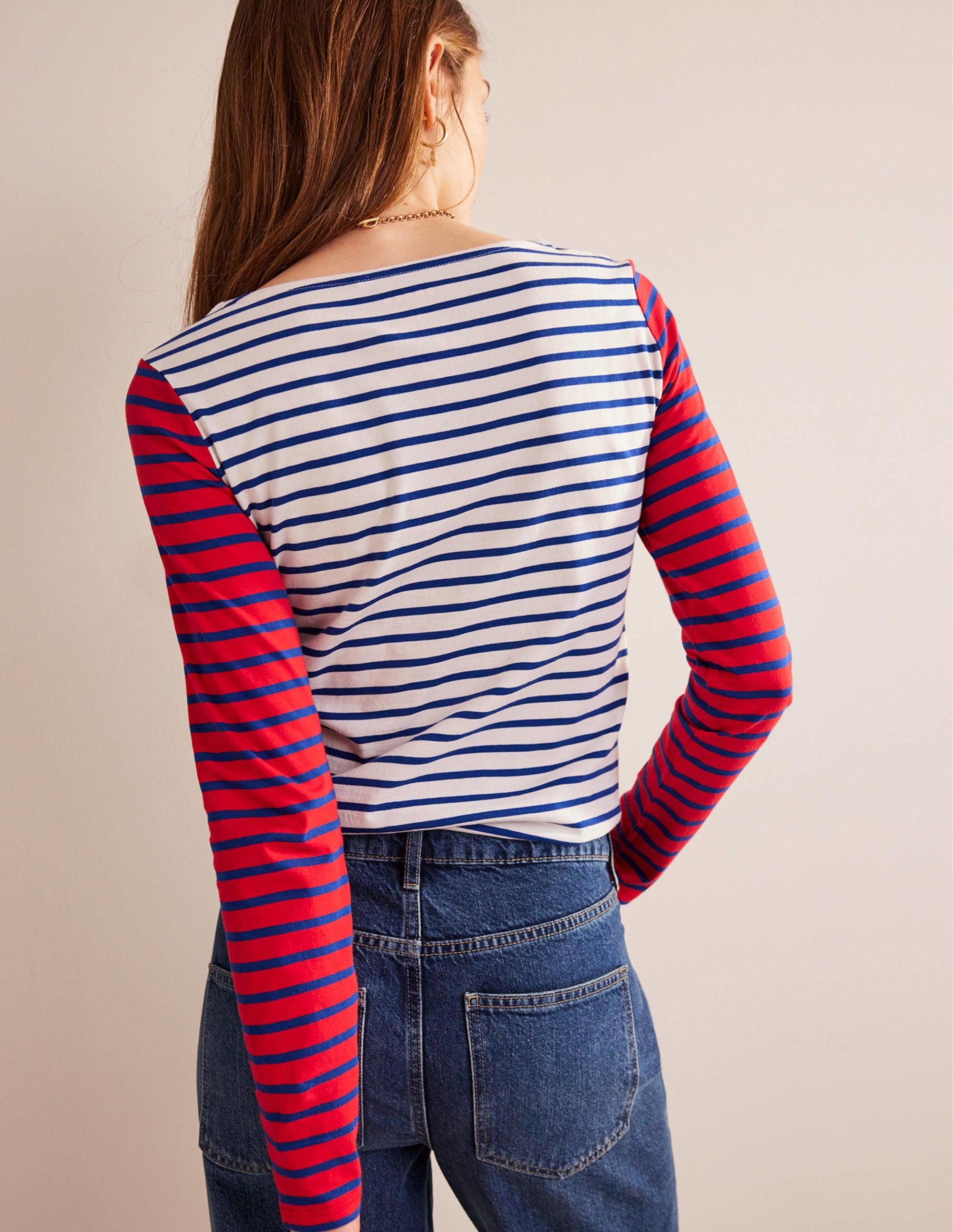 Ella Long Sleeve Breton-Ivory, Colbalt, Hot Pepper - Image 4