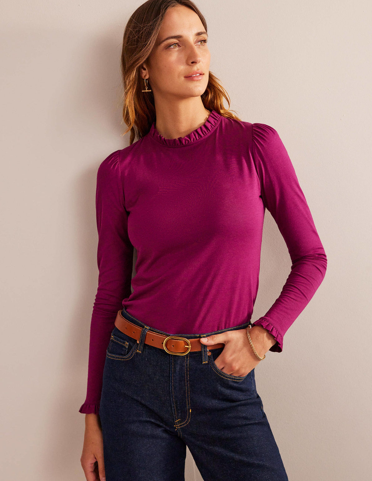 Supersoft Frill Detail Top-Damson Berry - Image 1