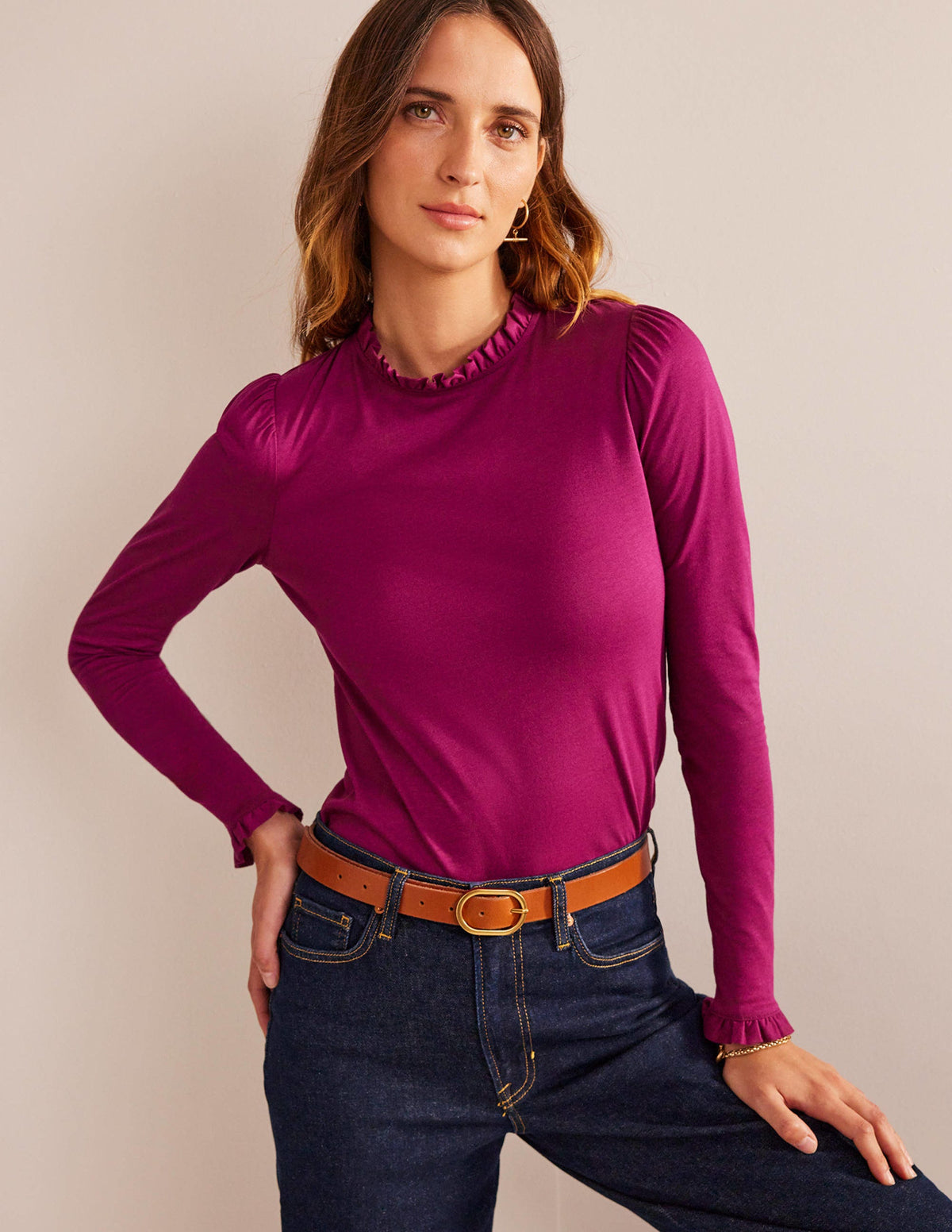 Supersoft Frill Detail Top-Damson Berry - Image 4