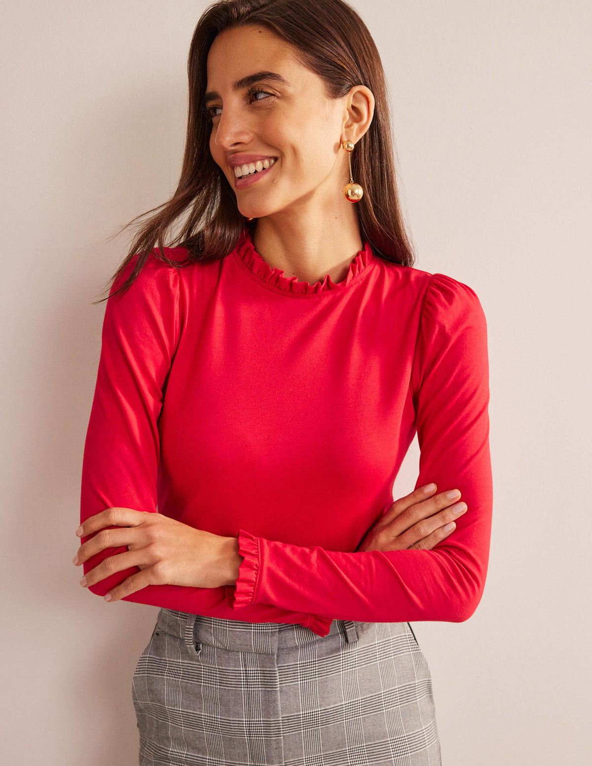 Supersoft Frill Detail Top-Salsa - Image 1