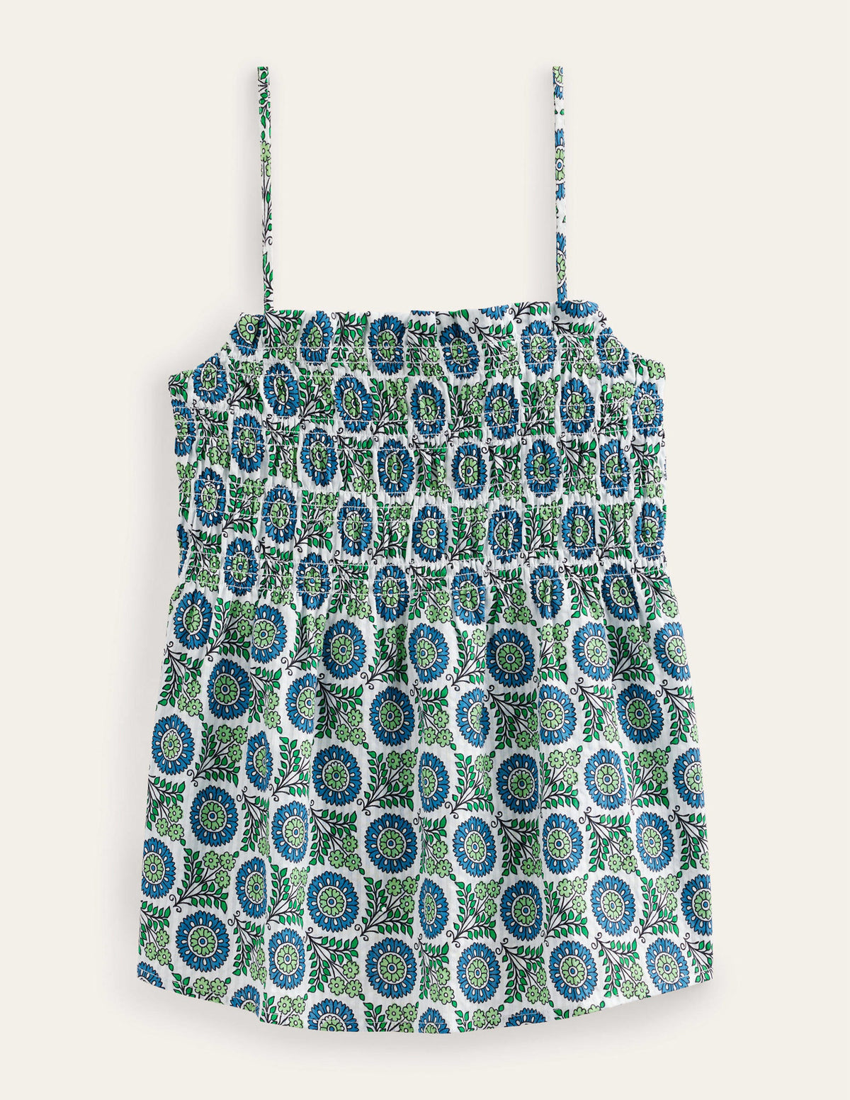 Smocked Cami Top-Aegean Blue, Sunflower Sprig - Image 6