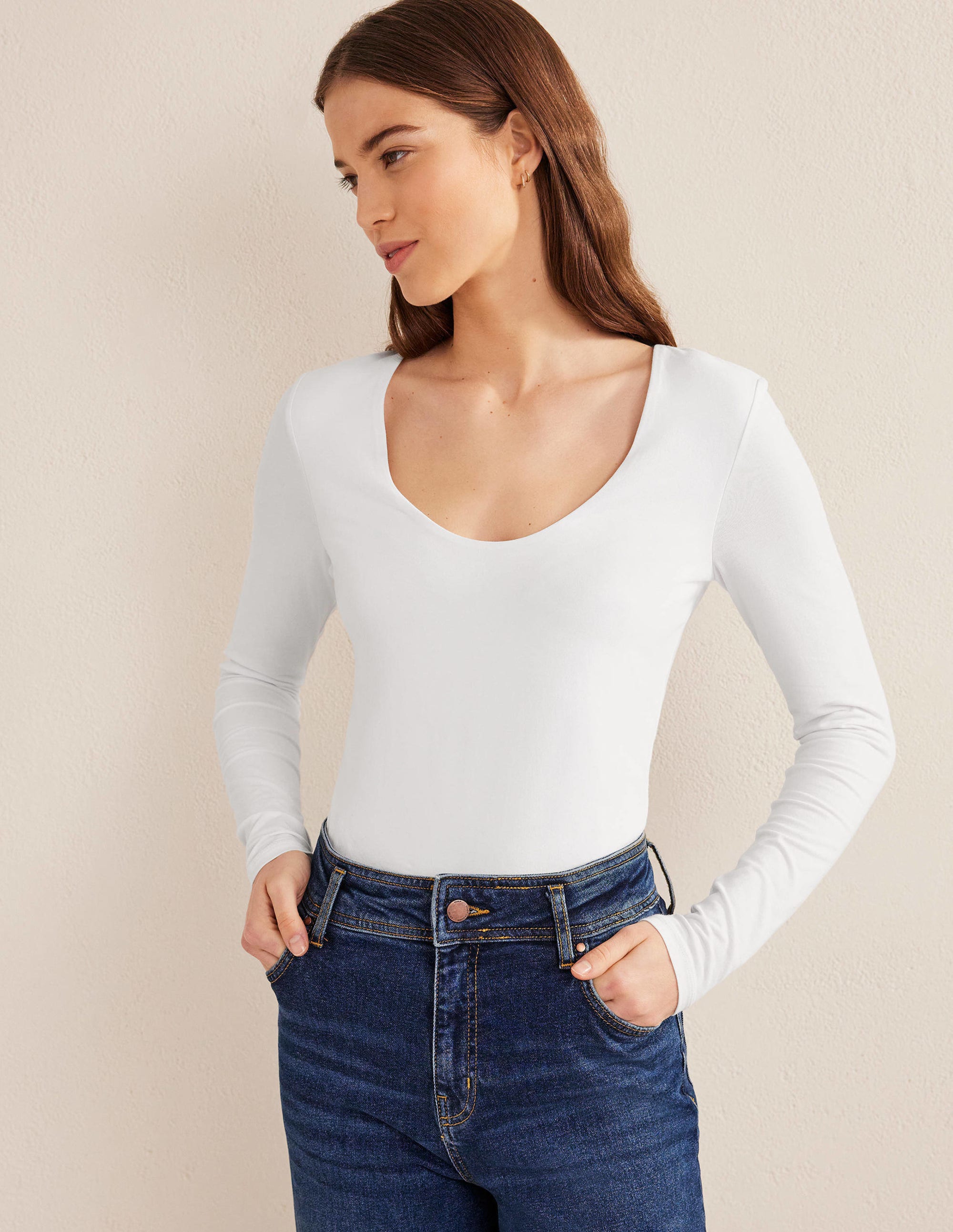 Double Layer Scoop Neck Top-White - Image 1