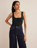 Double Layer Square Neck Vest-Black