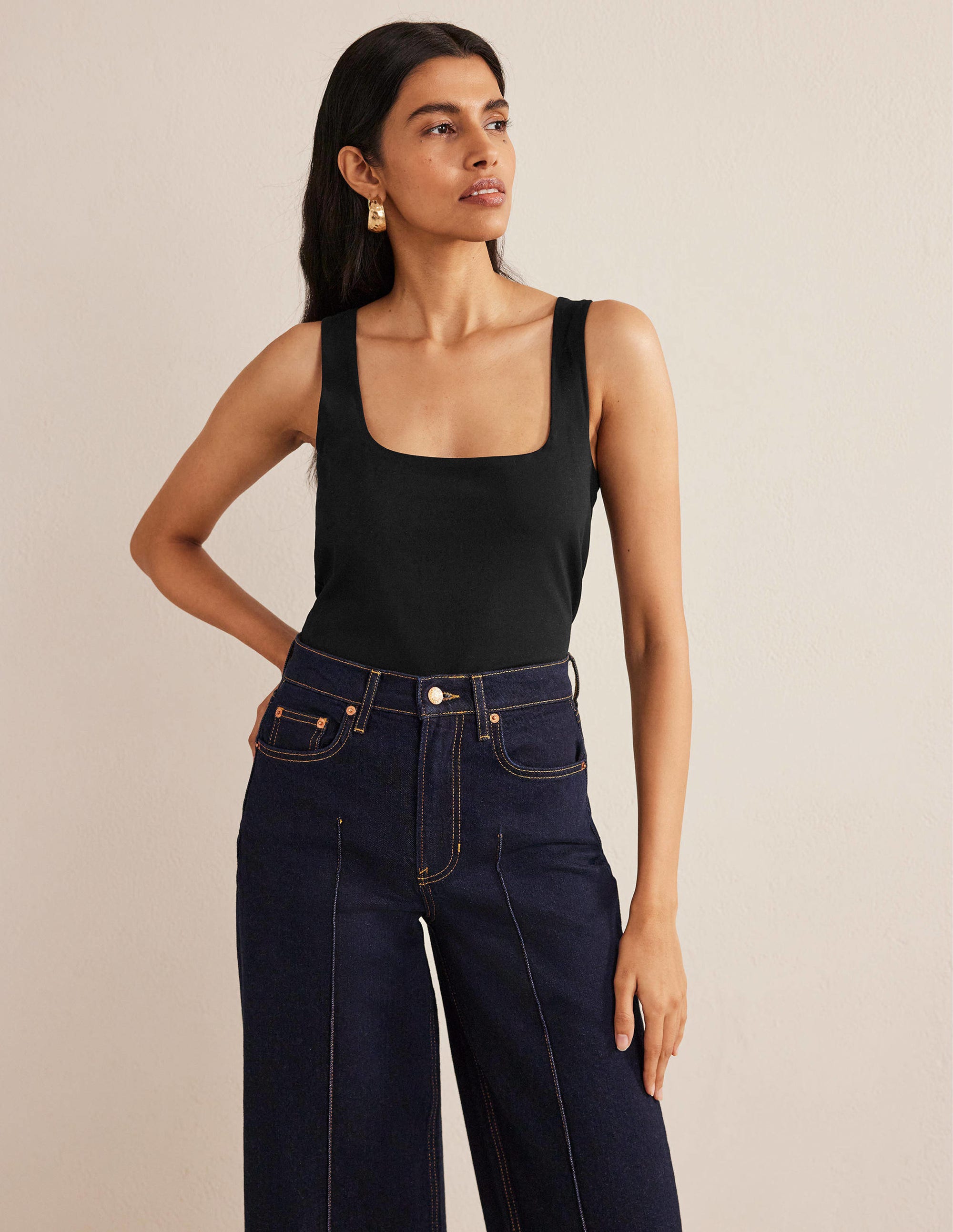 Double Layer Square Neck Vest-Black - Image 1