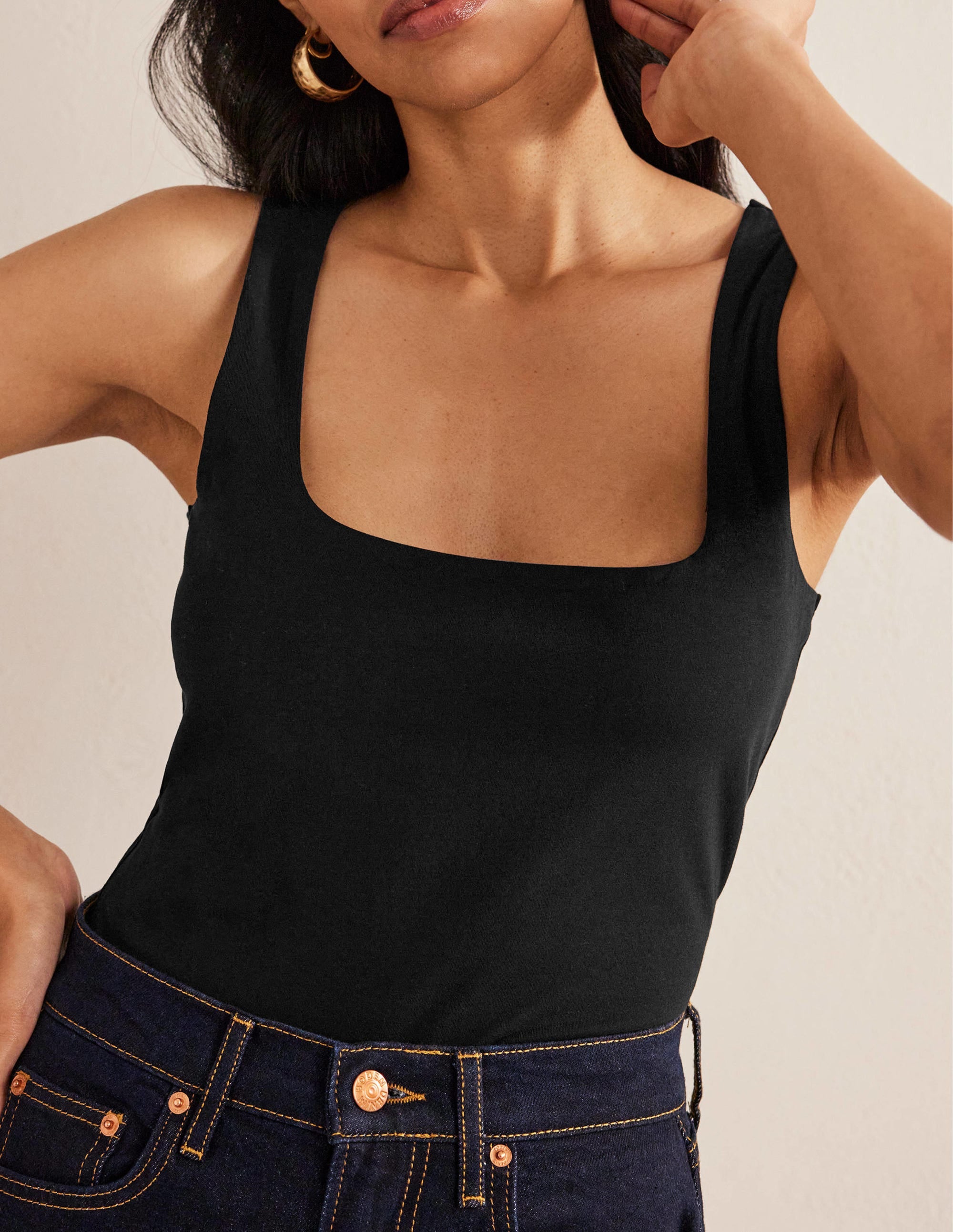 Double Layer Square Neck Vest-Black - Image 2